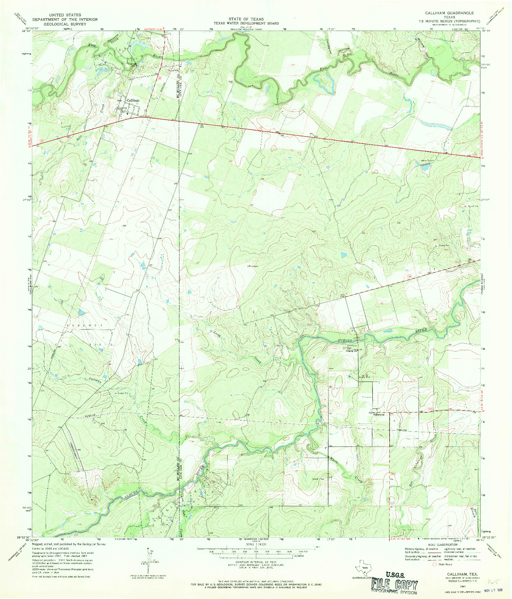 USGS 1:24000-SCALE QUADRANGLE FOR CALLIHAM, TX 1967