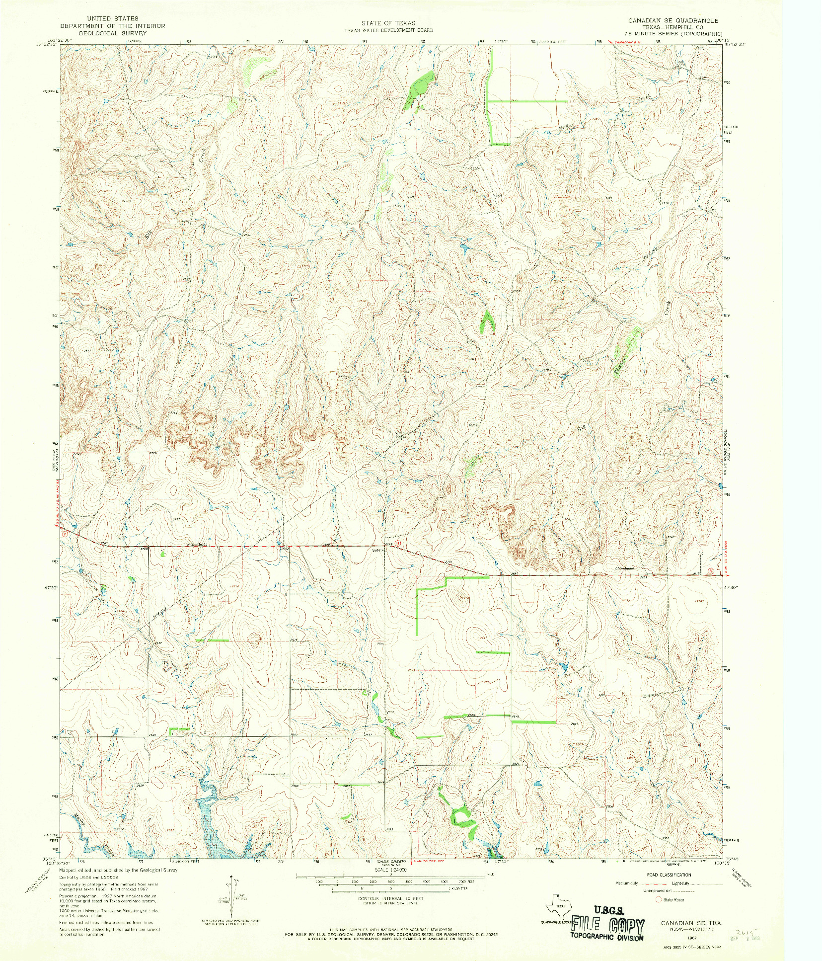 USGS 1:24000-SCALE QUADRANGLE FOR CANADIAN SE, TX 1967