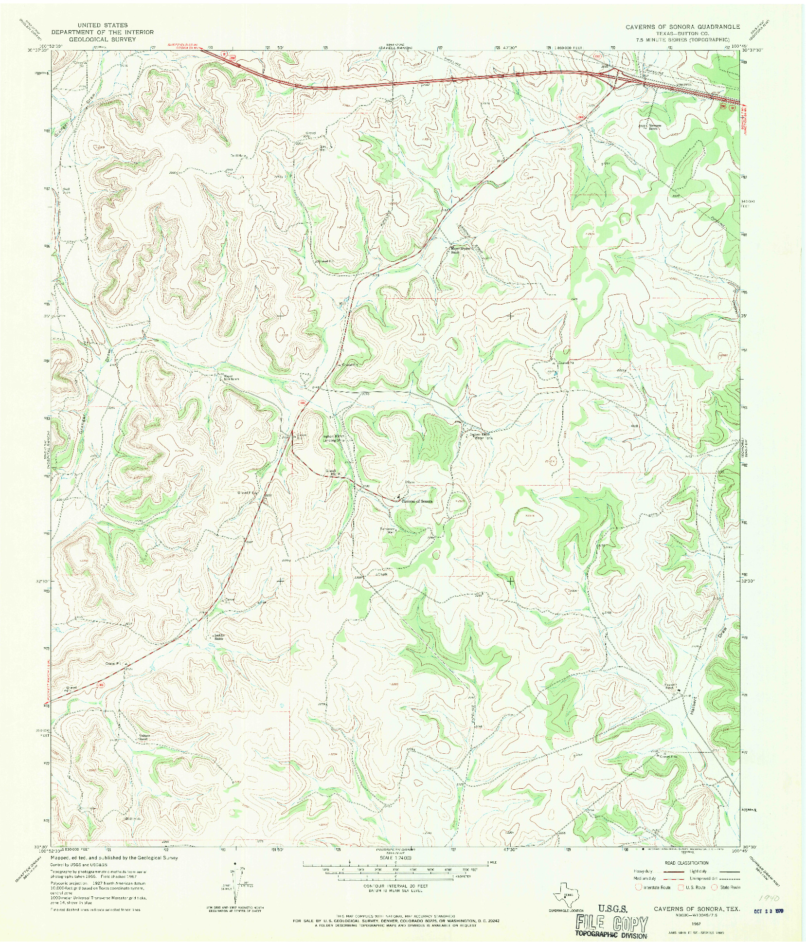 USGS 1:24000-SCALE QUADRANGLE FOR CAVERNS OF SONORA, TX 1967