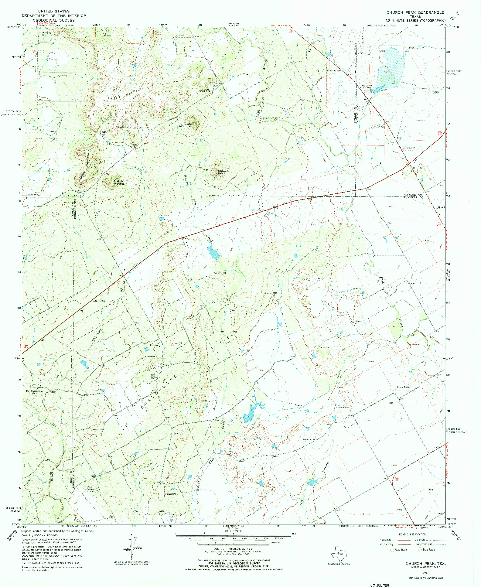 USGS 1:24000-SCALE QUADRANGLE FOR CHURCH PEAK, TX 1967