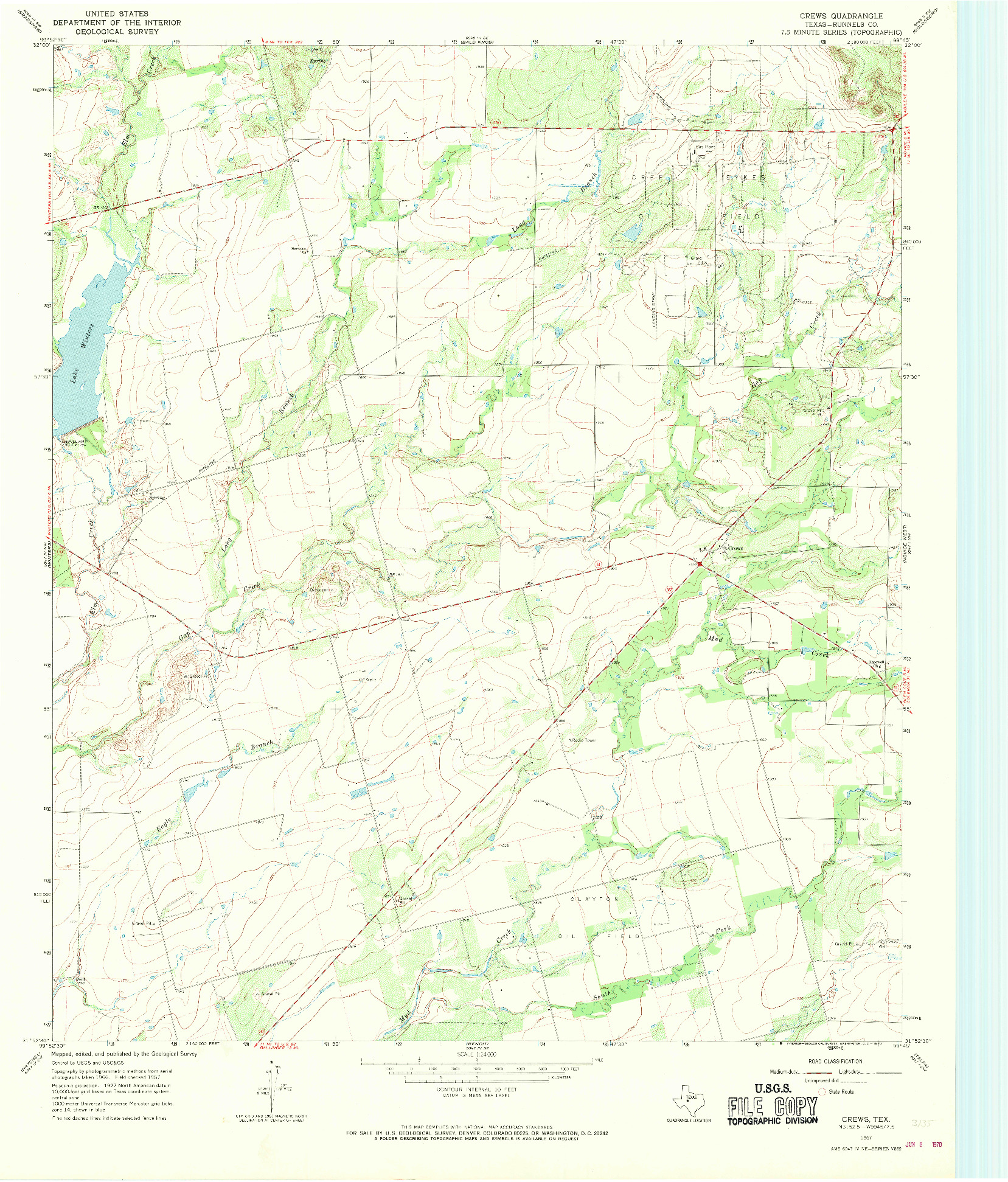 USGS 1:24000-SCALE QUADRANGLE FOR CREWS, TX 1967