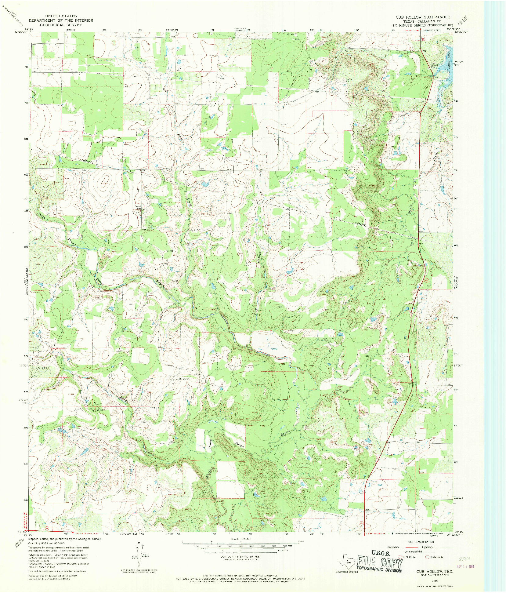 USGS 1:24000-SCALE QUADRANGLE FOR CUB HOLLOW, TX 1966