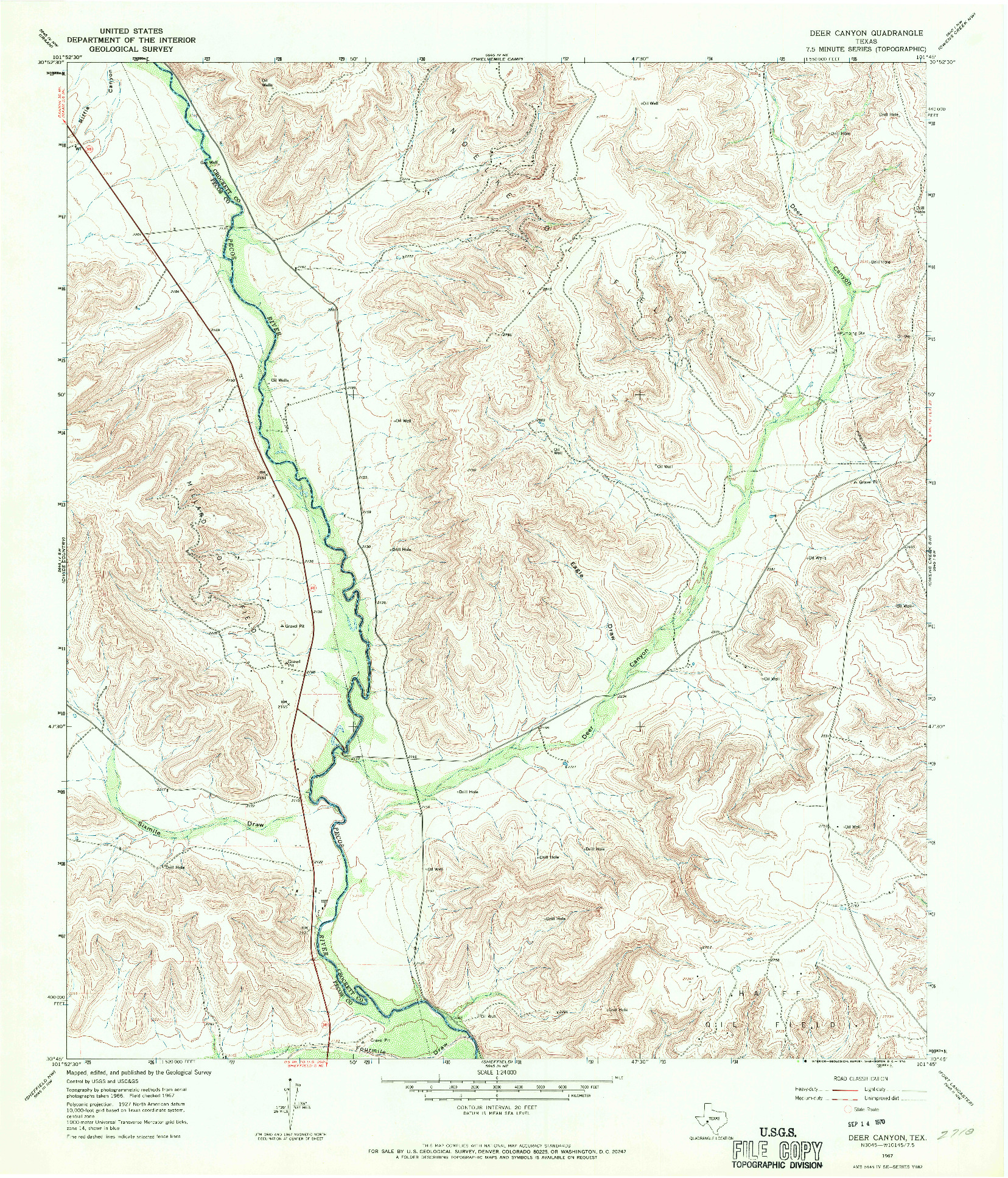 USGS 1:24000-SCALE QUADRANGLE FOR DEER CANYON, TX 1967