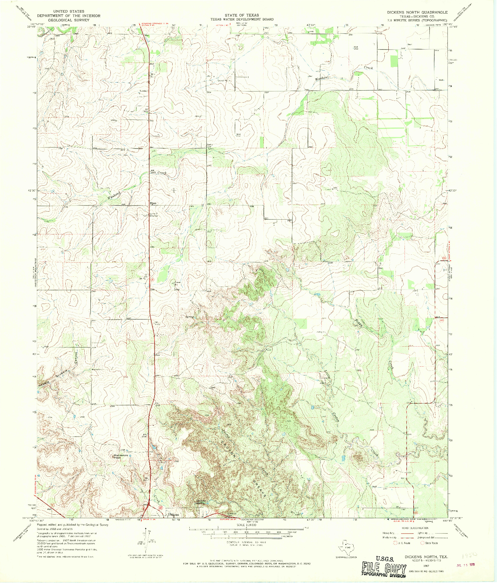 USGS 1:24000-SCALE QUADRANGLE FOR DICKENS NORTH, TX 1967