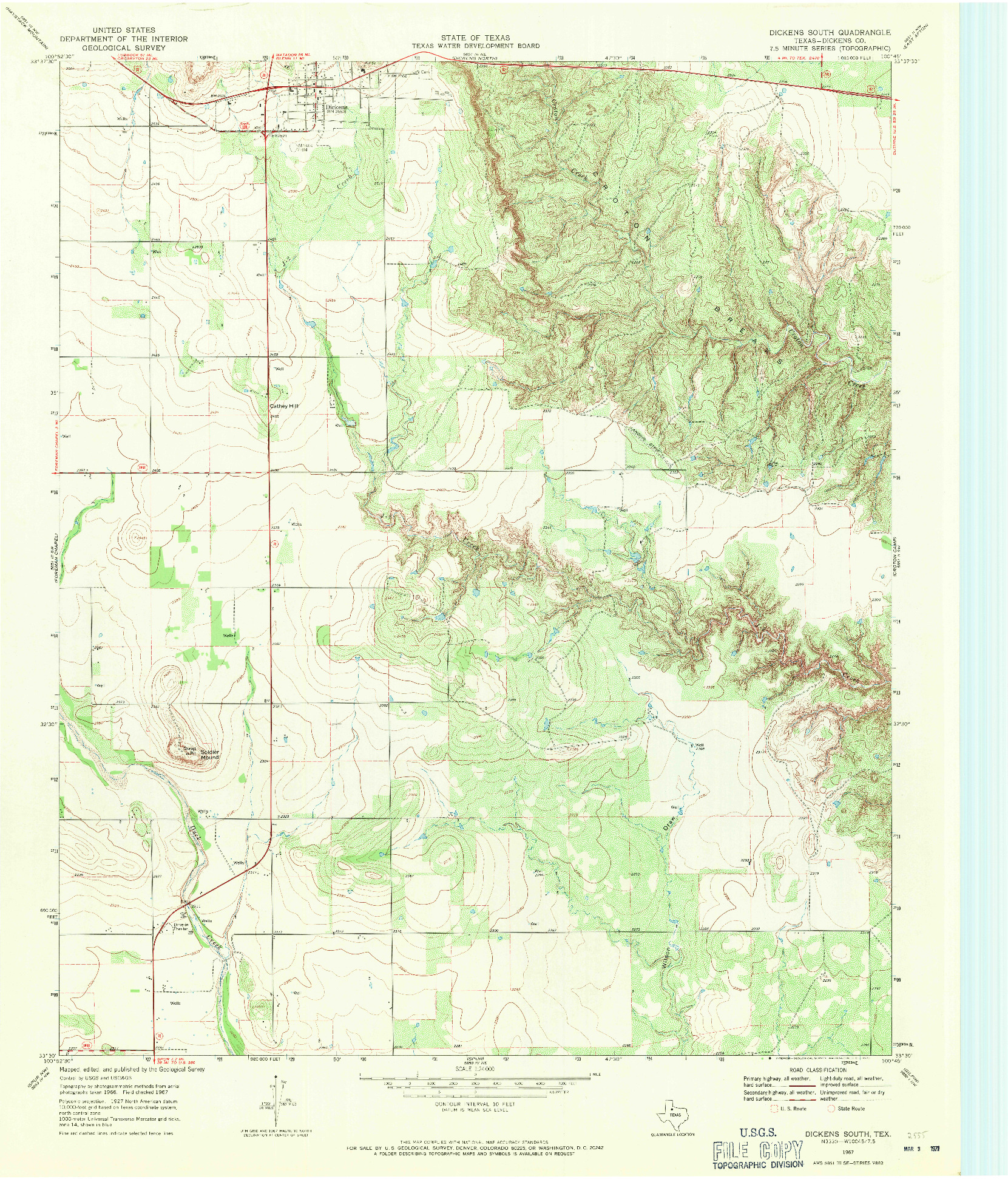 USGS 1:24000-SCALE QUADRANGLE FOR DICKENS SOUTH, TX 1967