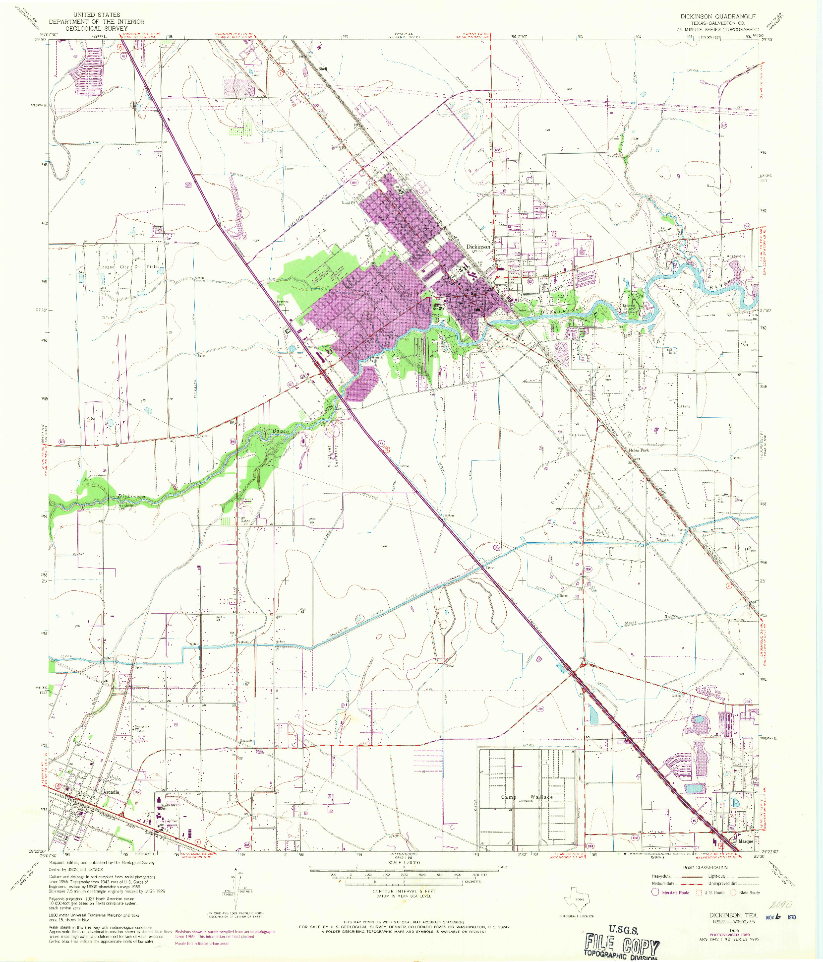 USGS 1:24000-SCALE QUADRANGLE FOR DICKINSON, TX 1955