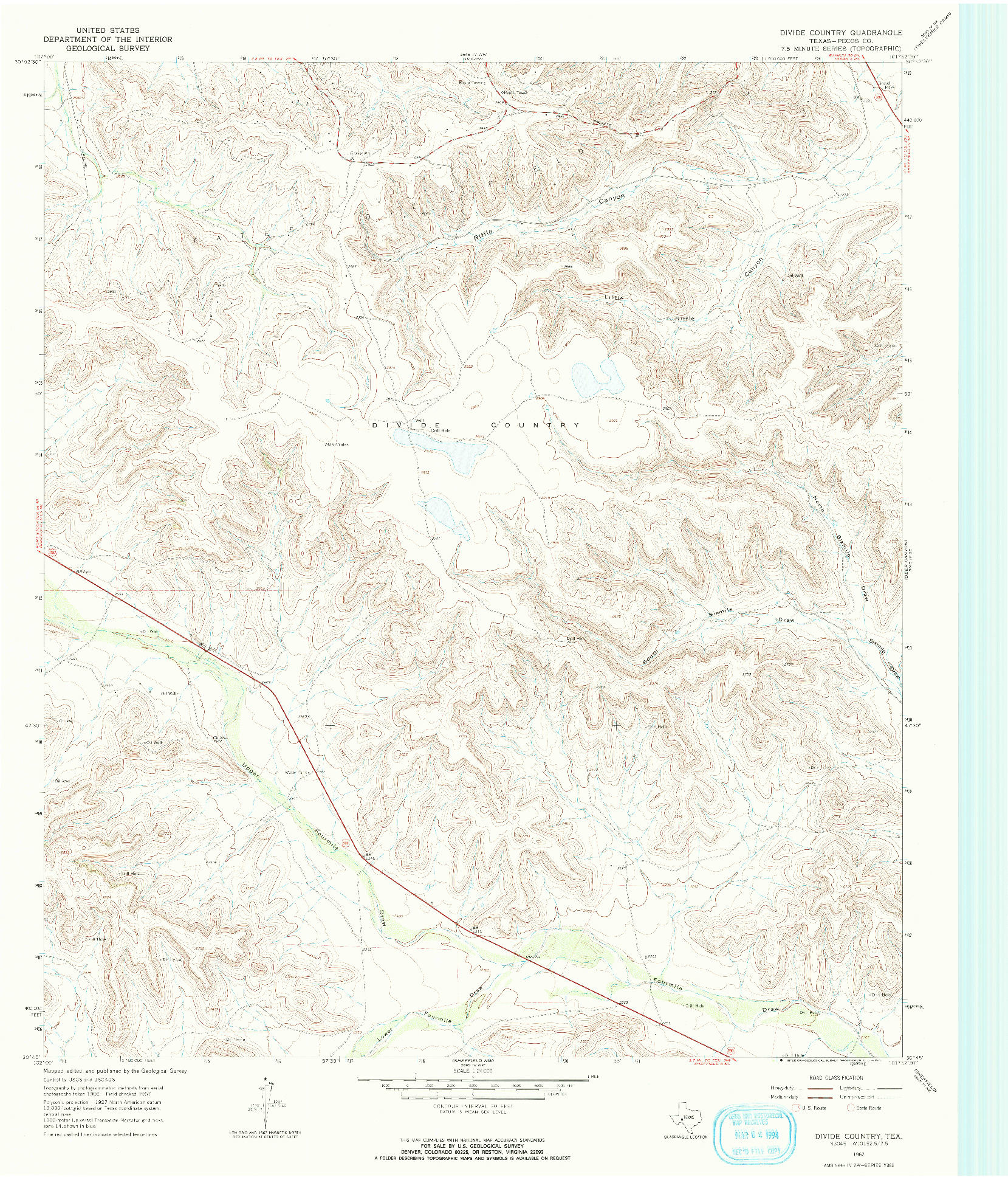 USGS 1:24000-SCALE QUADRANGLE FOR DIVIDE COUNTRY, TX 1967
