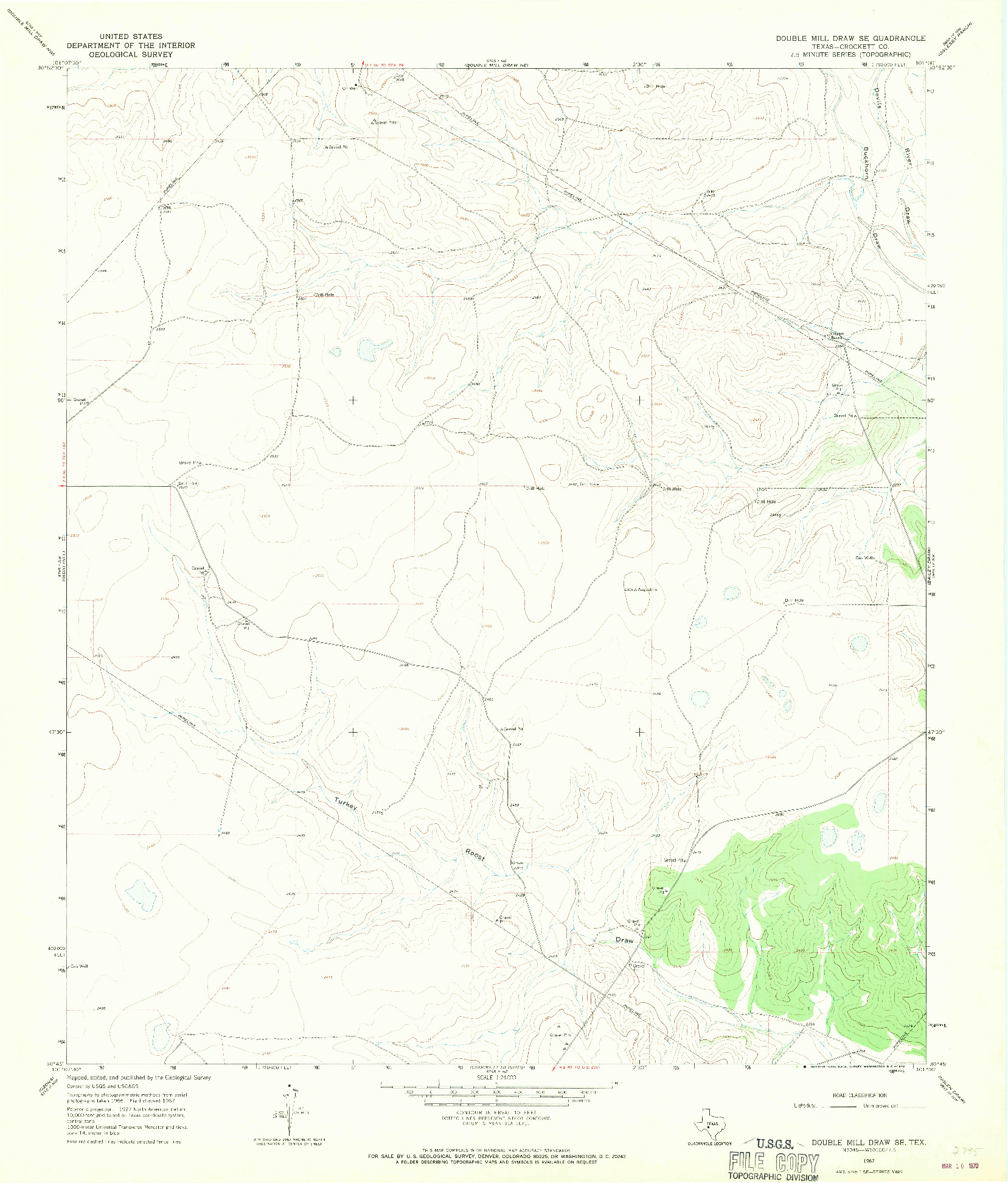 USGS 1:24000-SCALE QUADRANGLE FOR DOUBLE MILL DRAW SE, TX 1967