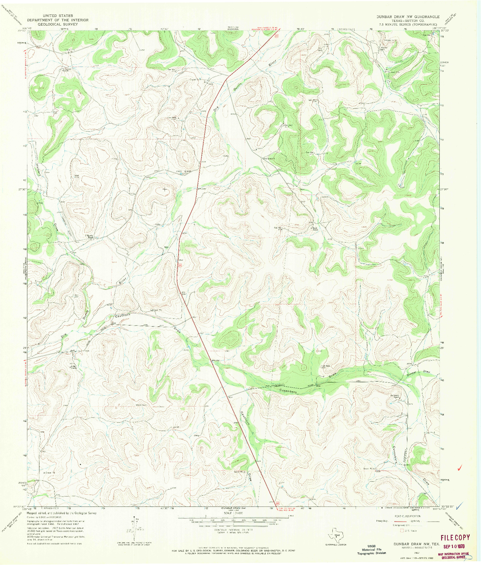 USGS 1:24000-SCALE QUADRANGLE FOR DUNBAR DRAW NW, TX 1967