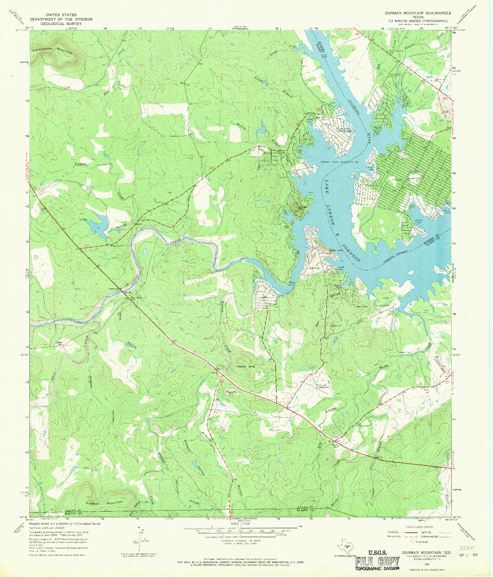 USGS 1:24000-SCALE QUADRANGLE FOR DUNMAN MOUNTAIN, TX 1967