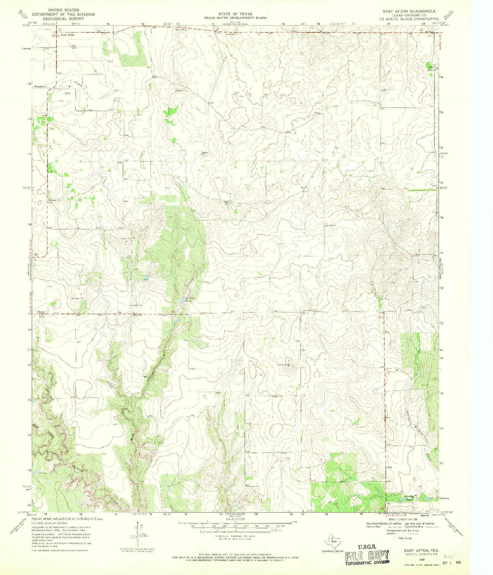 USGS 1:24000-SCALE QUADRANGLE FOR EAST AFTON, TX 1968