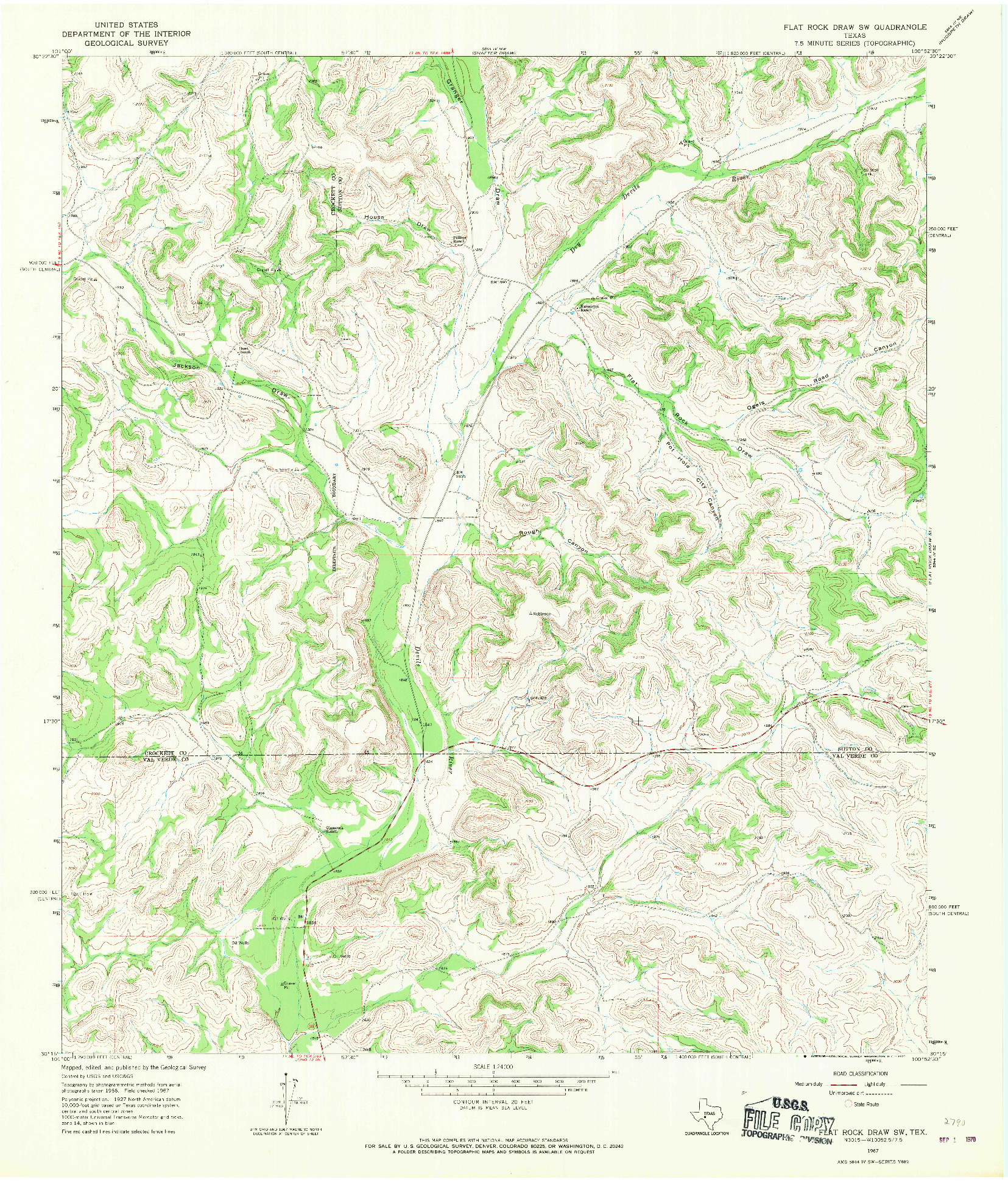 USGS 1:24000-SCALE QUADRANGLE FOR FLAT ROCK DRAW SW, TX 1967
