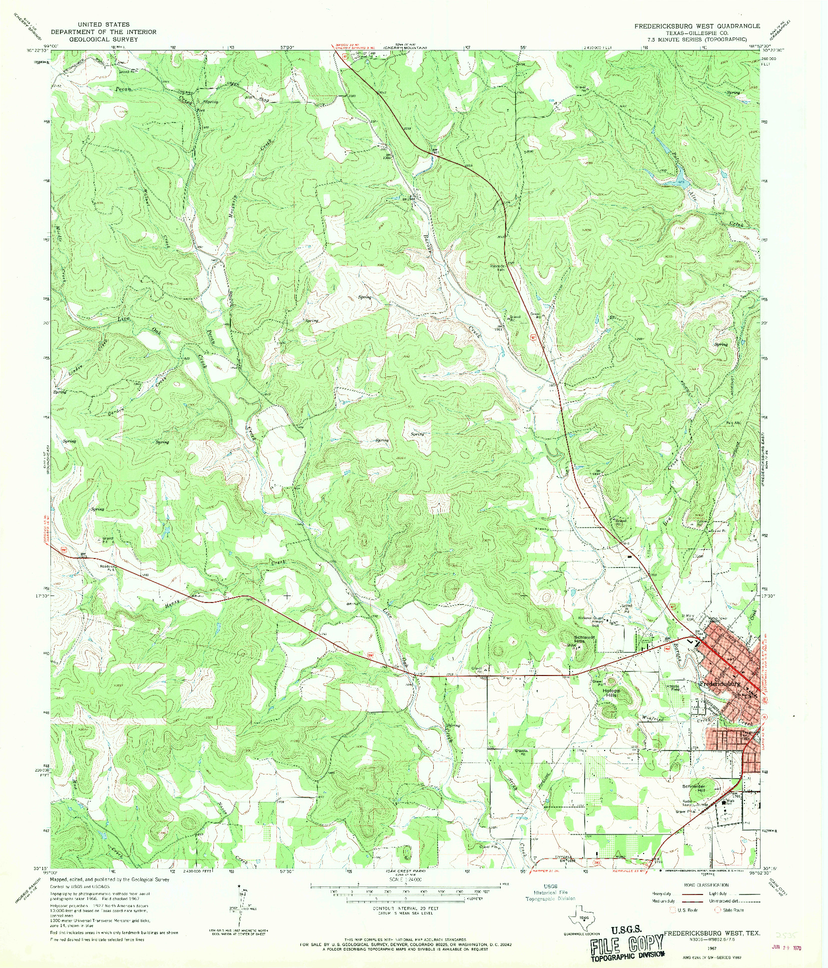 USGS 1:24000-SCALE QUADRANGLE FOR FREDERICKSBURG WEST, TX 1967