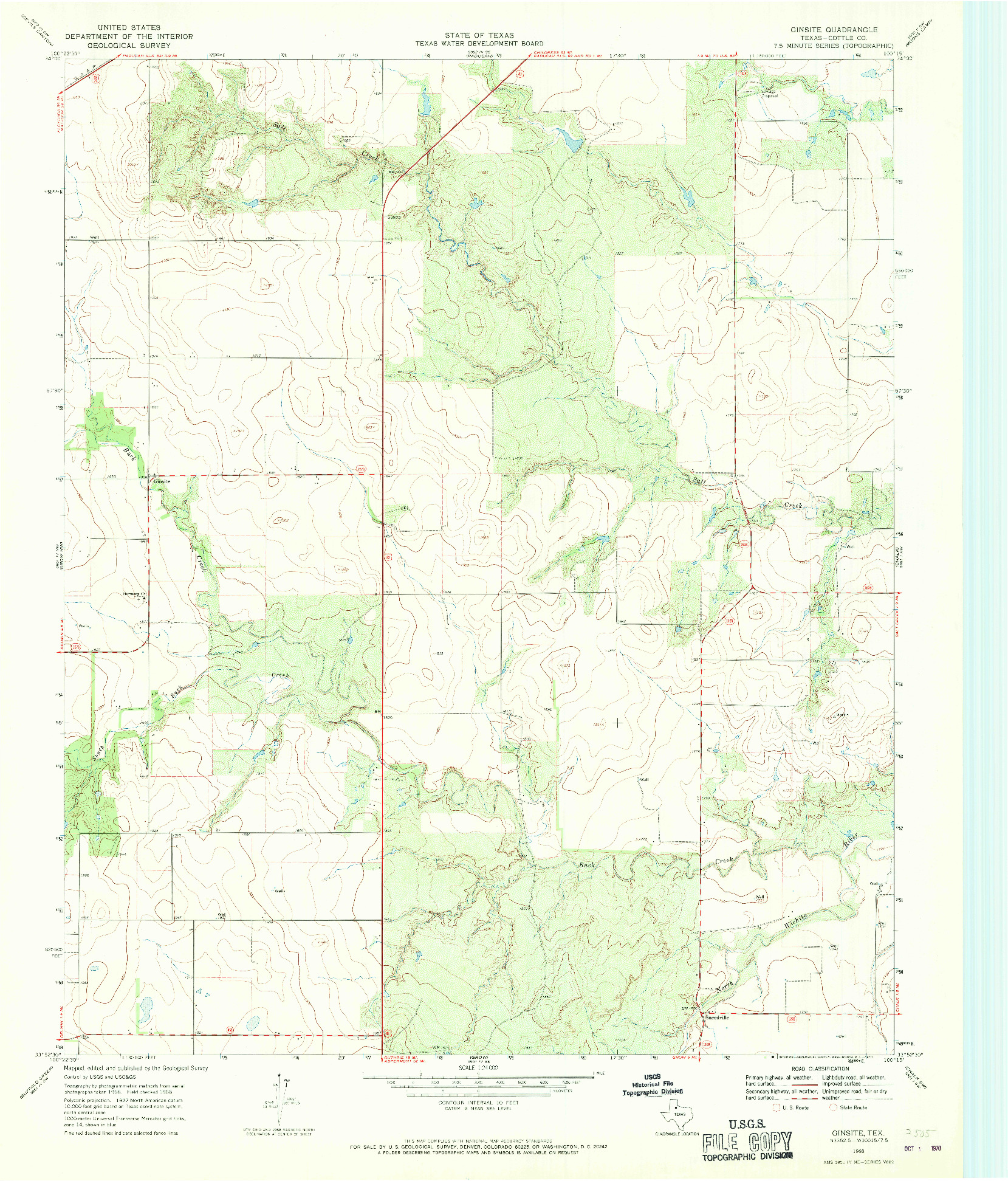 USGS 1:24000-SCALE QUADRANGLE FOR GINSITE, TX 1968