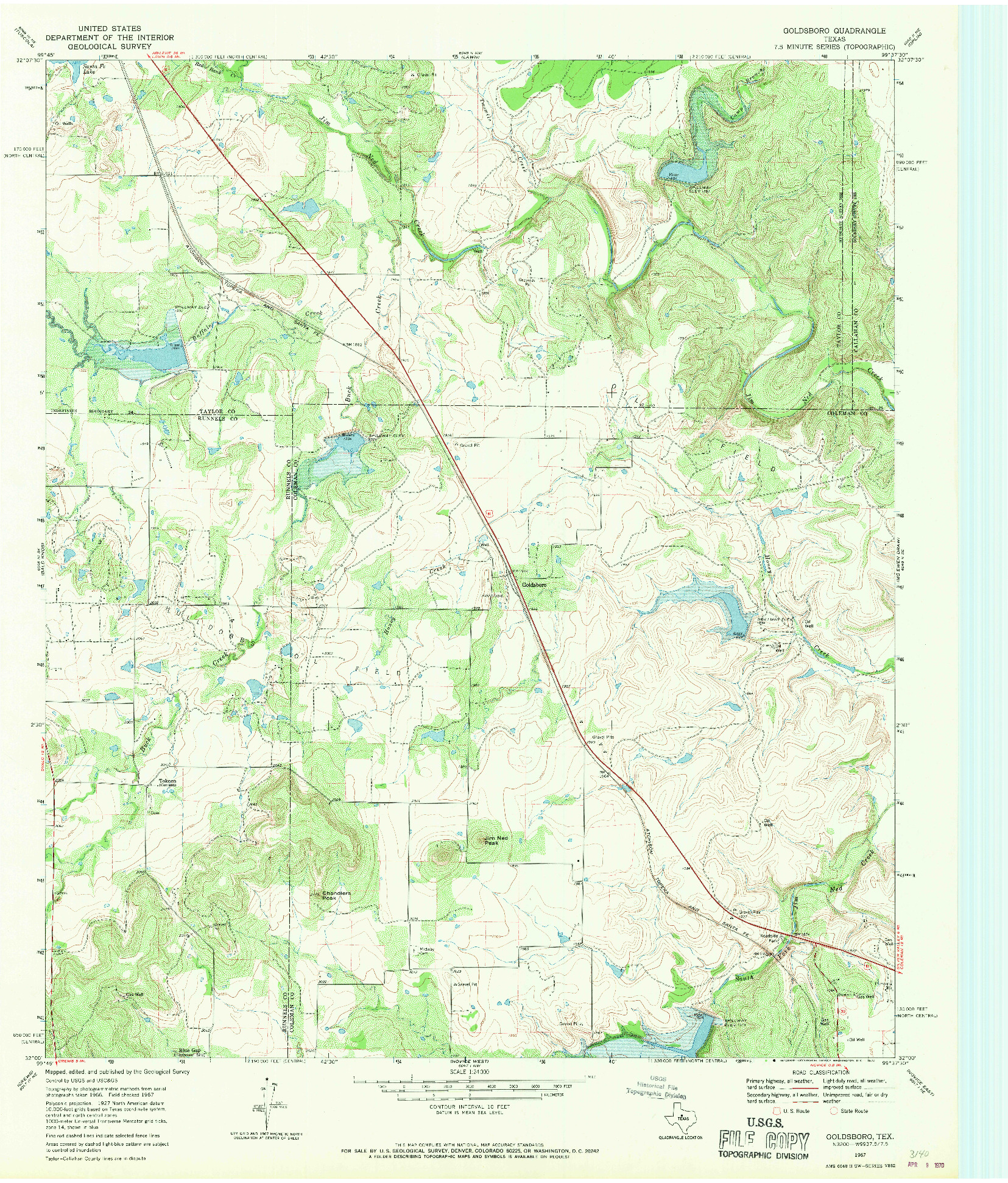 USGS 1:24000-SCALE QUADRANGLE FOR GOLDSBORO, TX 1967
