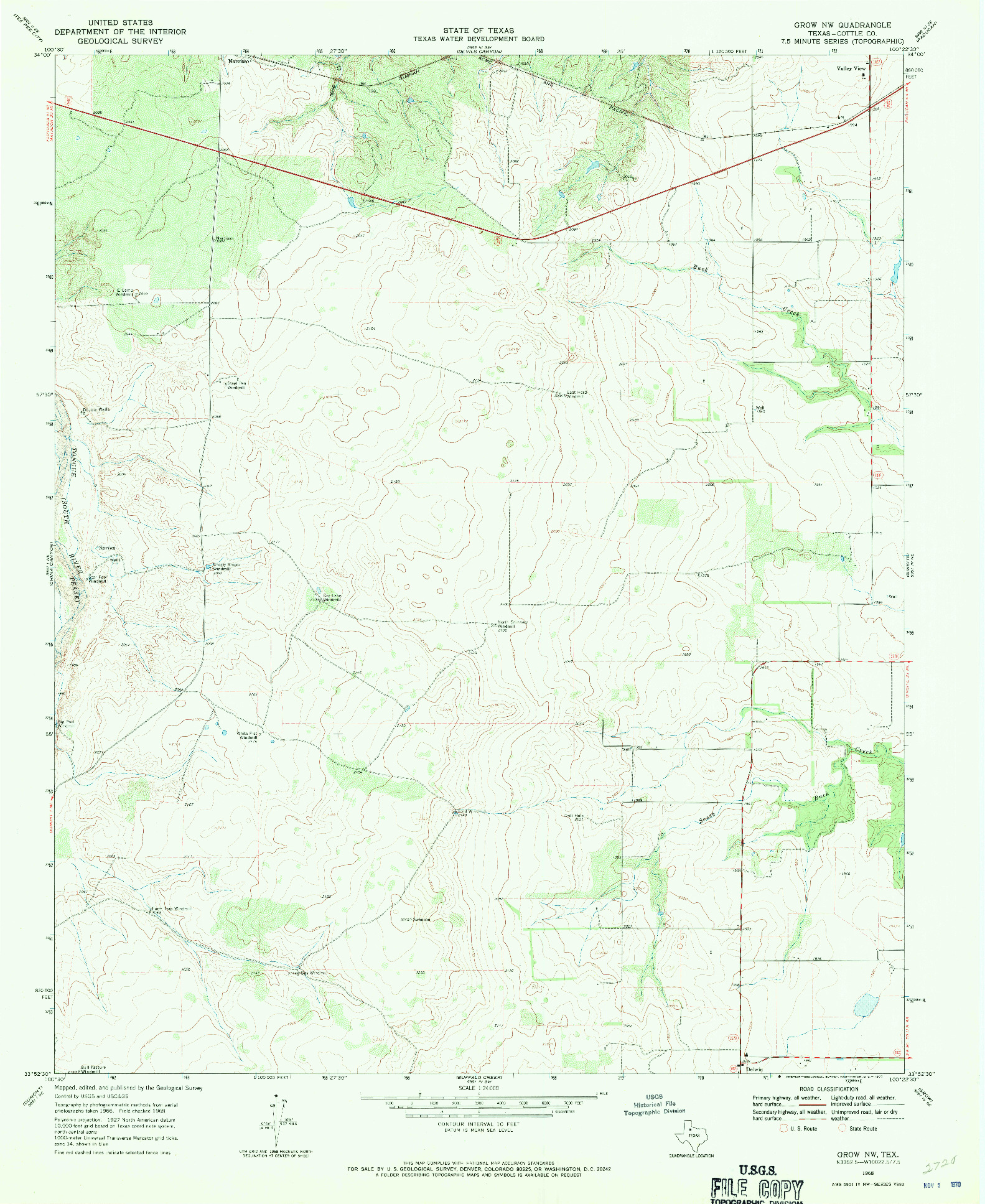 USGS 1:24000-SCALE QUADRANGLE FOR GROW NW, TX 1968