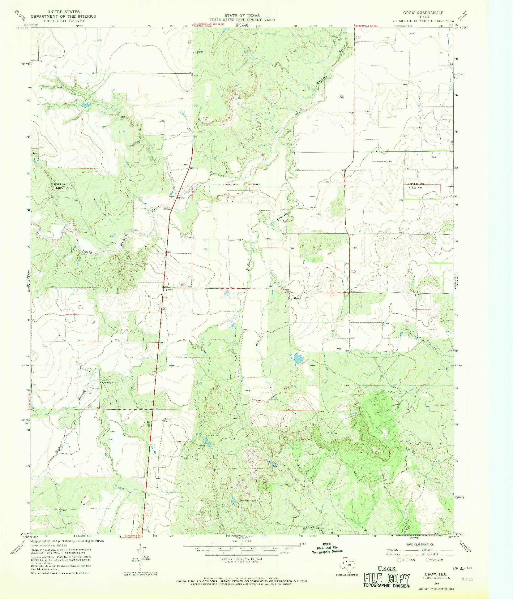 USGS 1:24000-SCALE QUADRANGLE FOR GROW, TX 1968