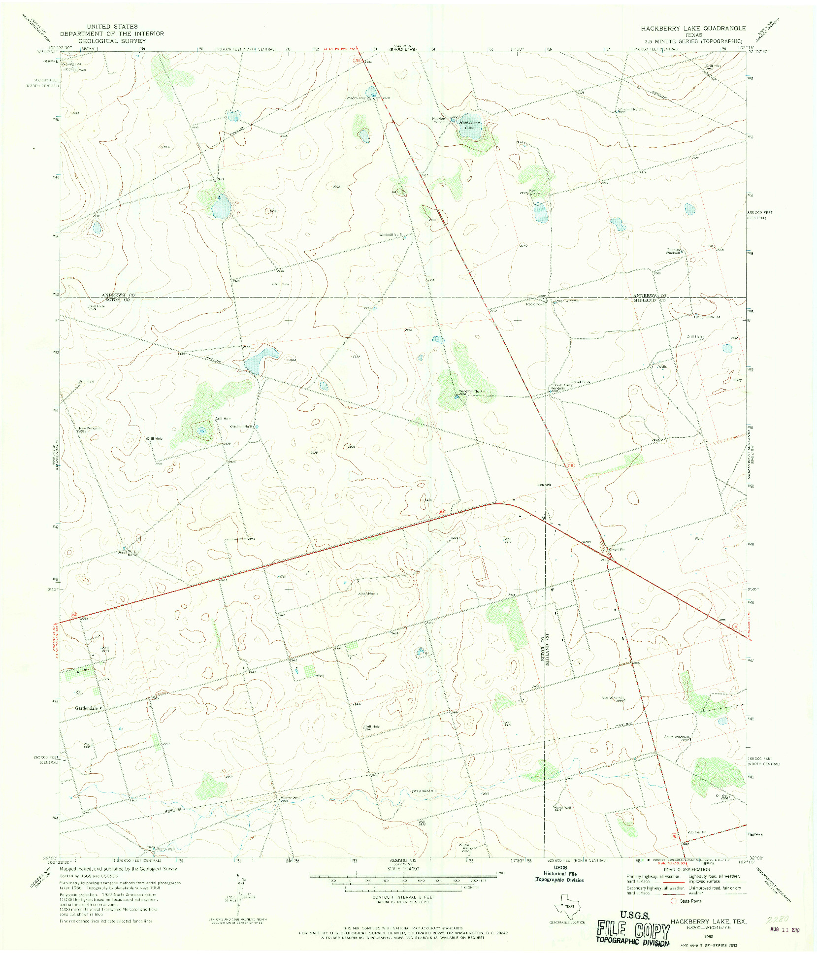 USGS 1:24000-SCALE QUADRANGLE FOR HACKBERRY LAKE, TX 1968