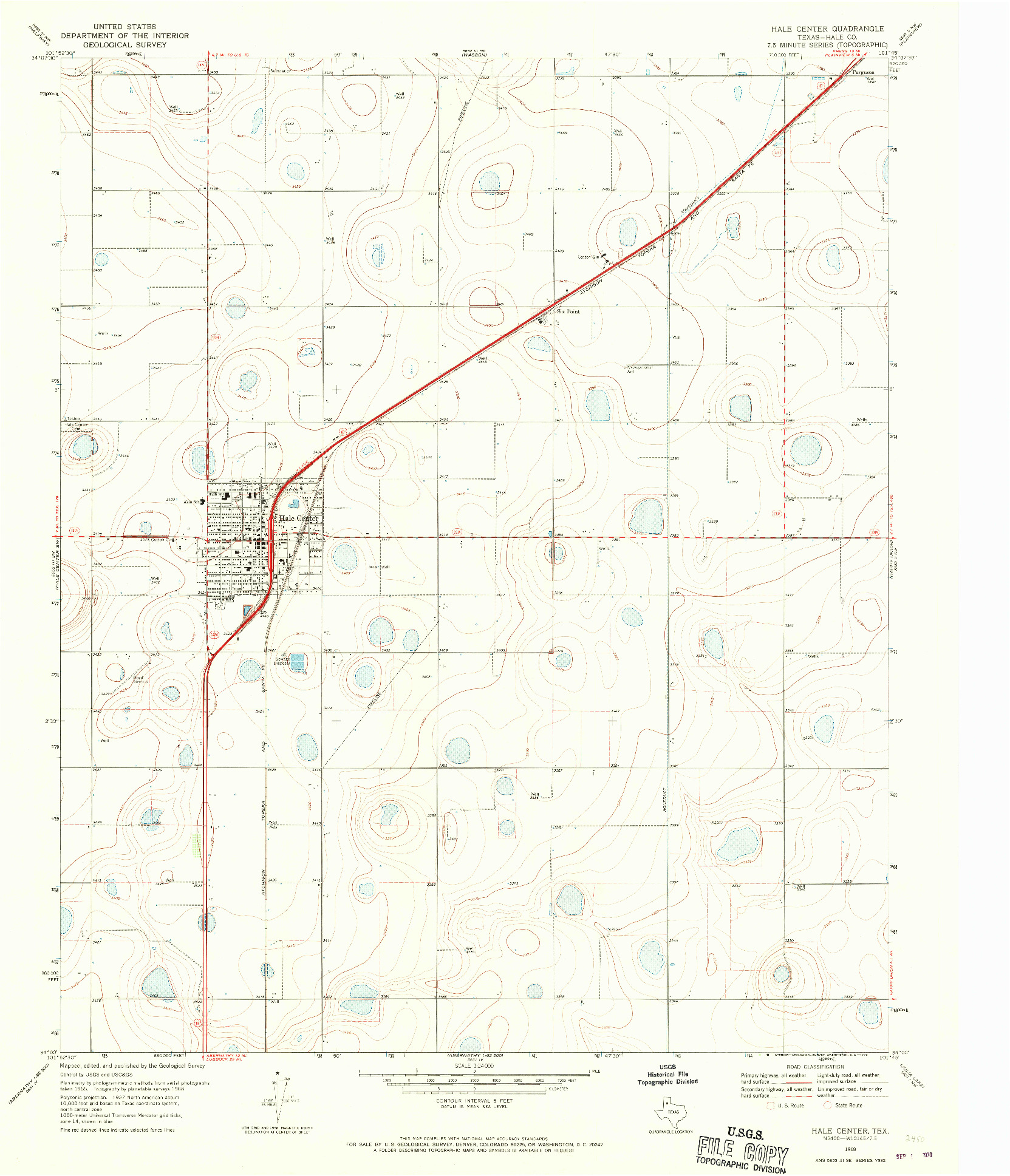 USGS 1:24000-SCALE QUADRANGLE FOR HALE CENTER, TX 1968