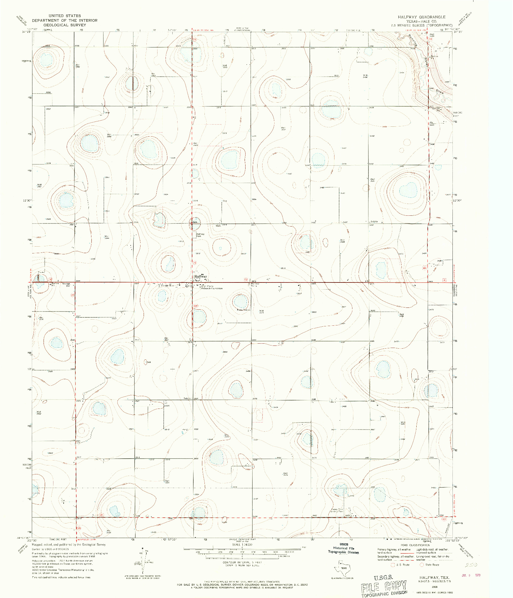 USGS 1:24000-SCALE QUADRANGLE FOR HALFWAY, TX 1968