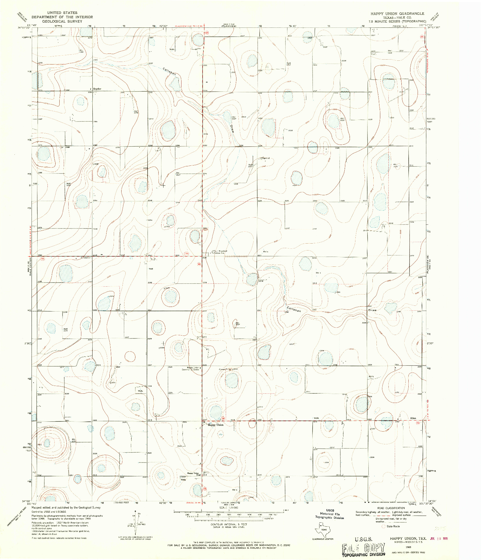 USGS 1:24000-SCALE QUADRANGLE FOR HAPPY UNION, TX 1968