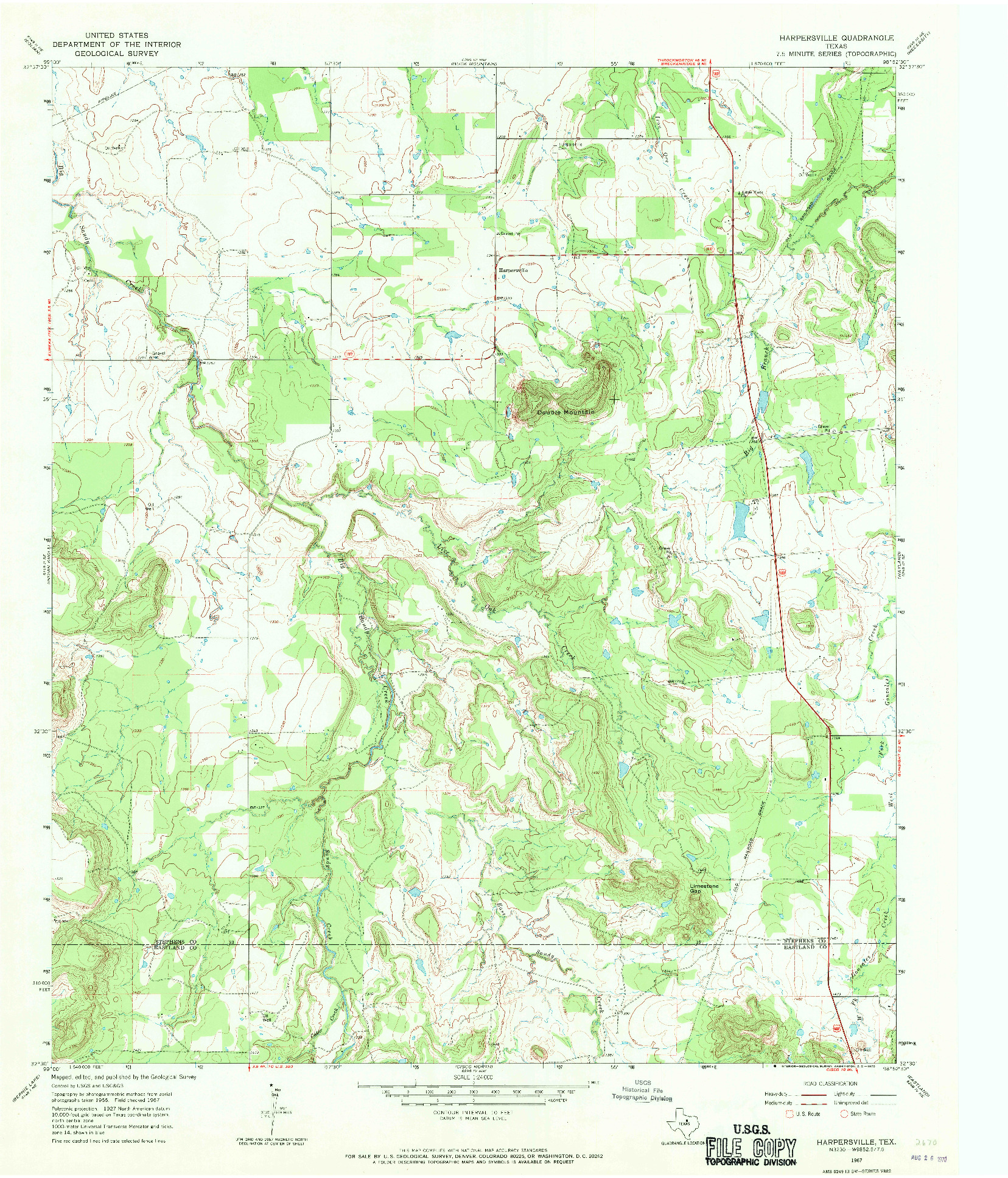 USGS 1:24000-SCALE QUADRANGLE FOR HARPERSVILLE, TX 1967