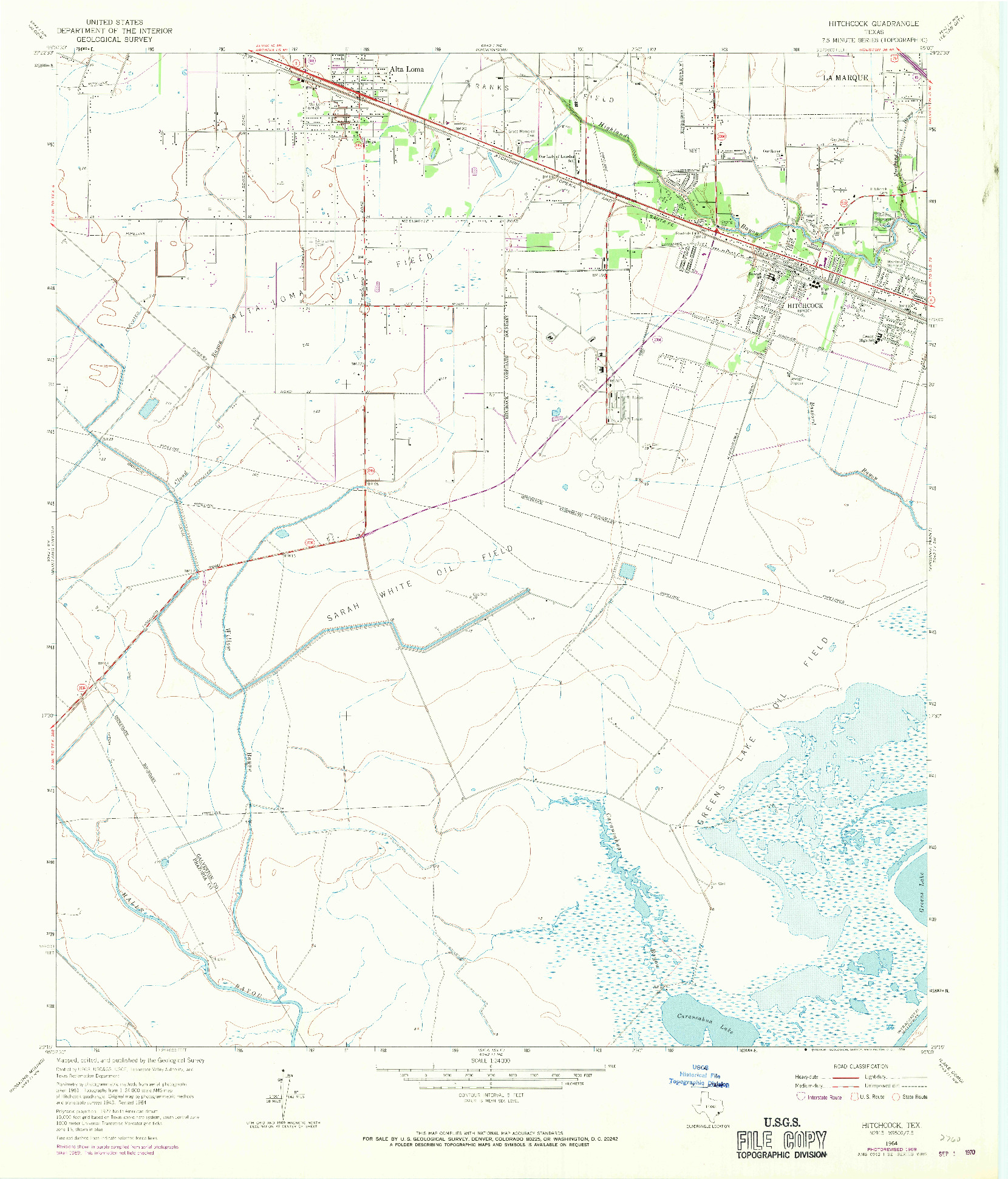 USGS 1:24000-SCALE QUADRANGLE FOR HITCHCOCK, TX 1964