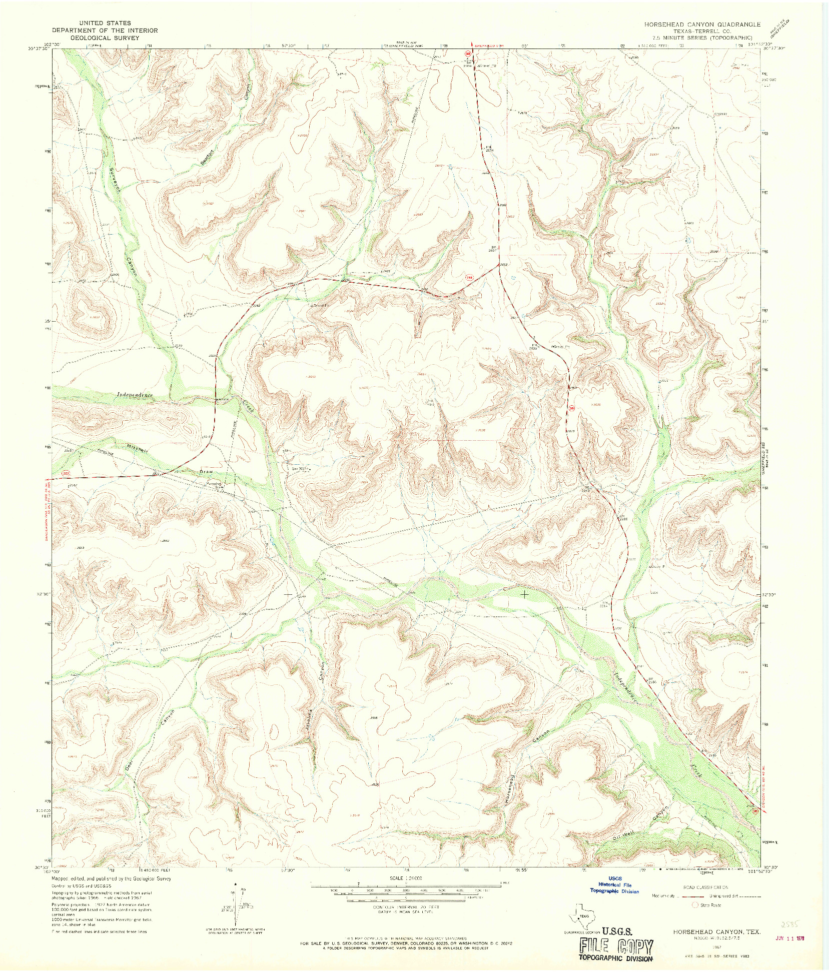 USGS 1:24000-SCALE QUADRANGLE FOR HORSEHEAD CANYON, TX 1967