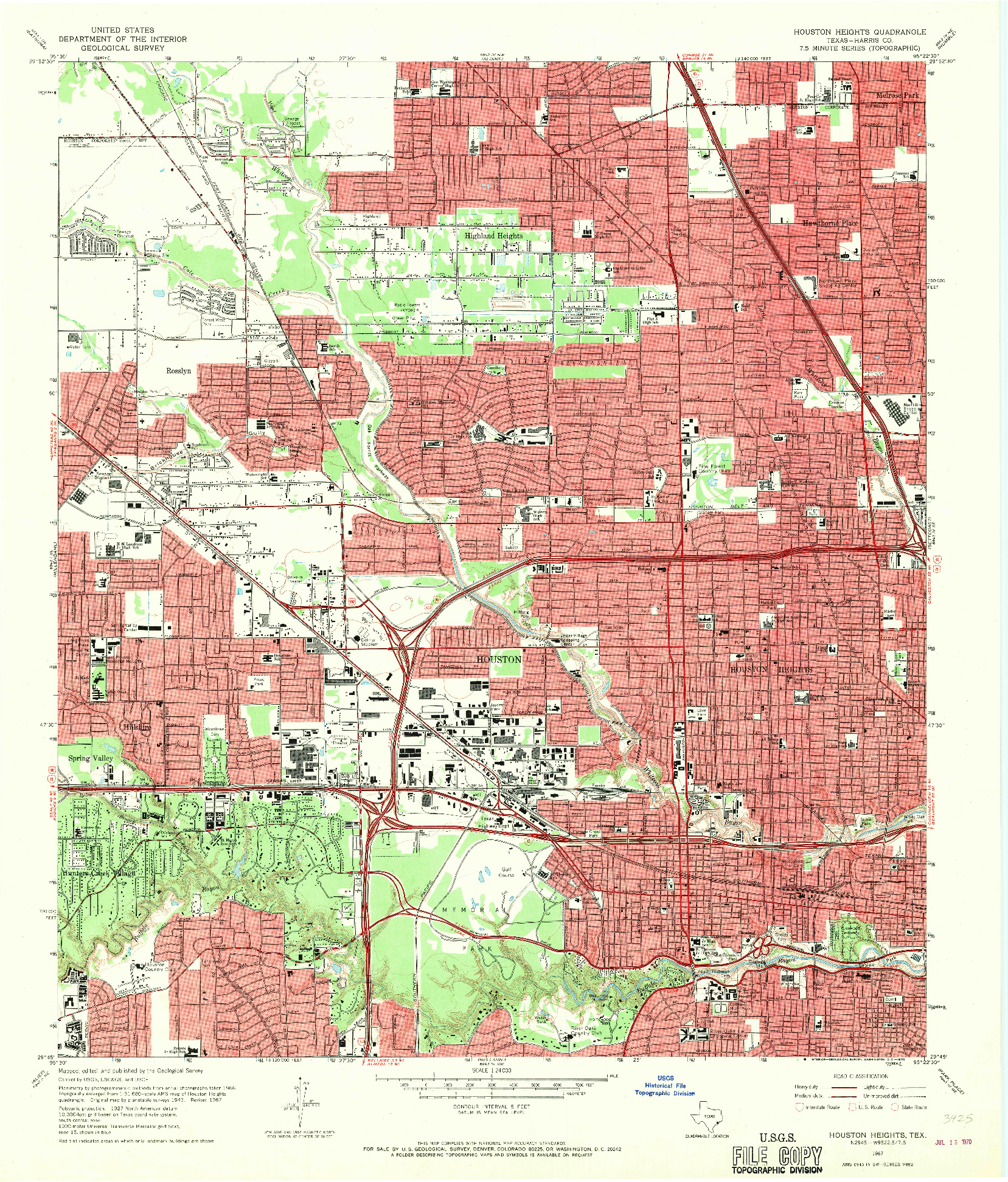 USGS 1:24000-SCALE QUADRANGLE FOR HOUSTON HEIGHTS, TX 1967