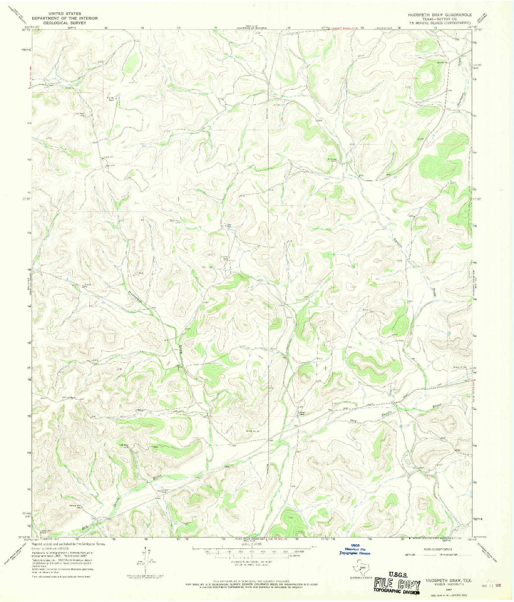 USGS 1:24000-SCALE QUADRANGLE FOR HUDSPETH DRAW, TX 1967