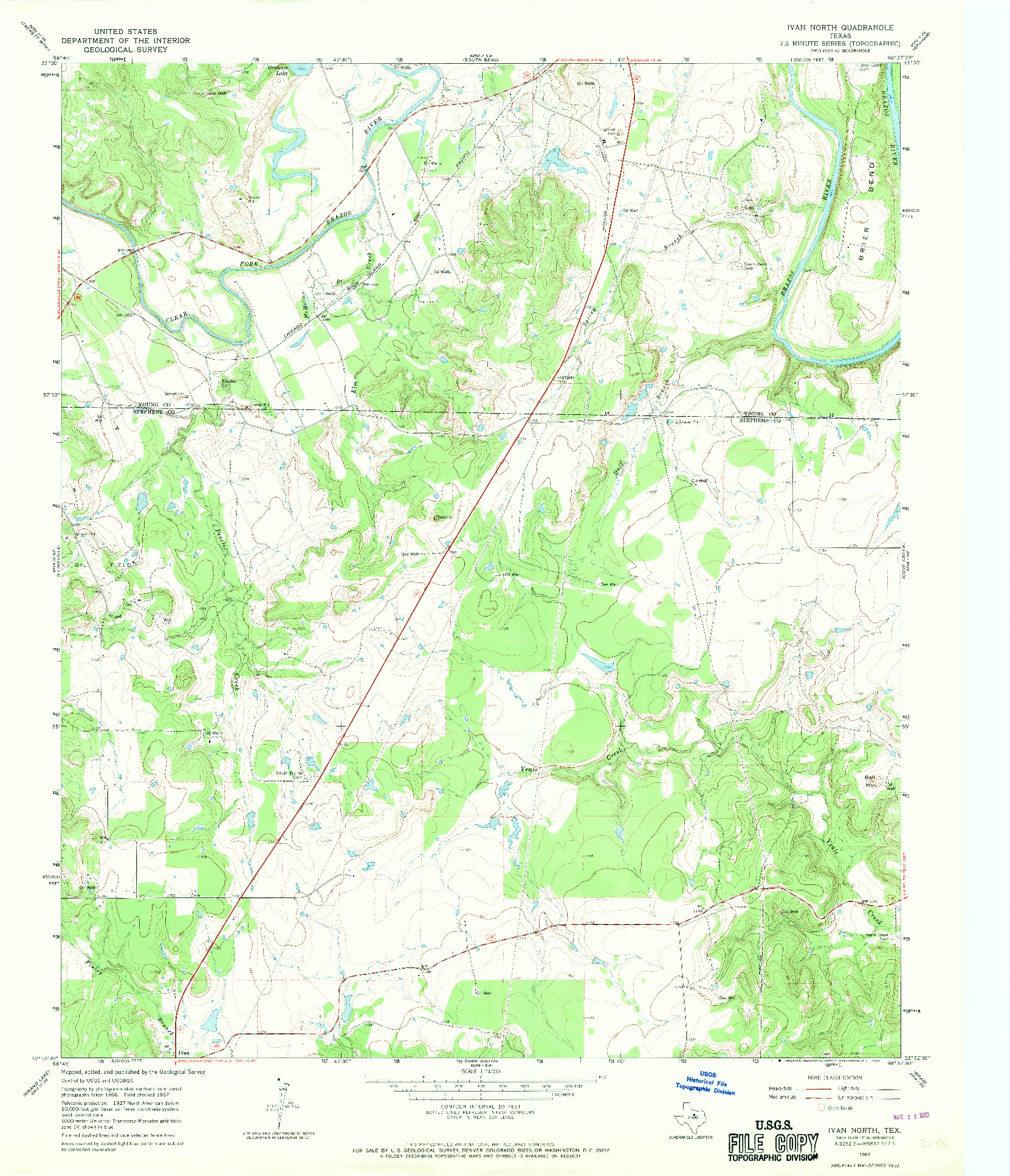 USGS 1:24000-SCALE QUADRANGLE FOR IVAN NORTH, TX 1967