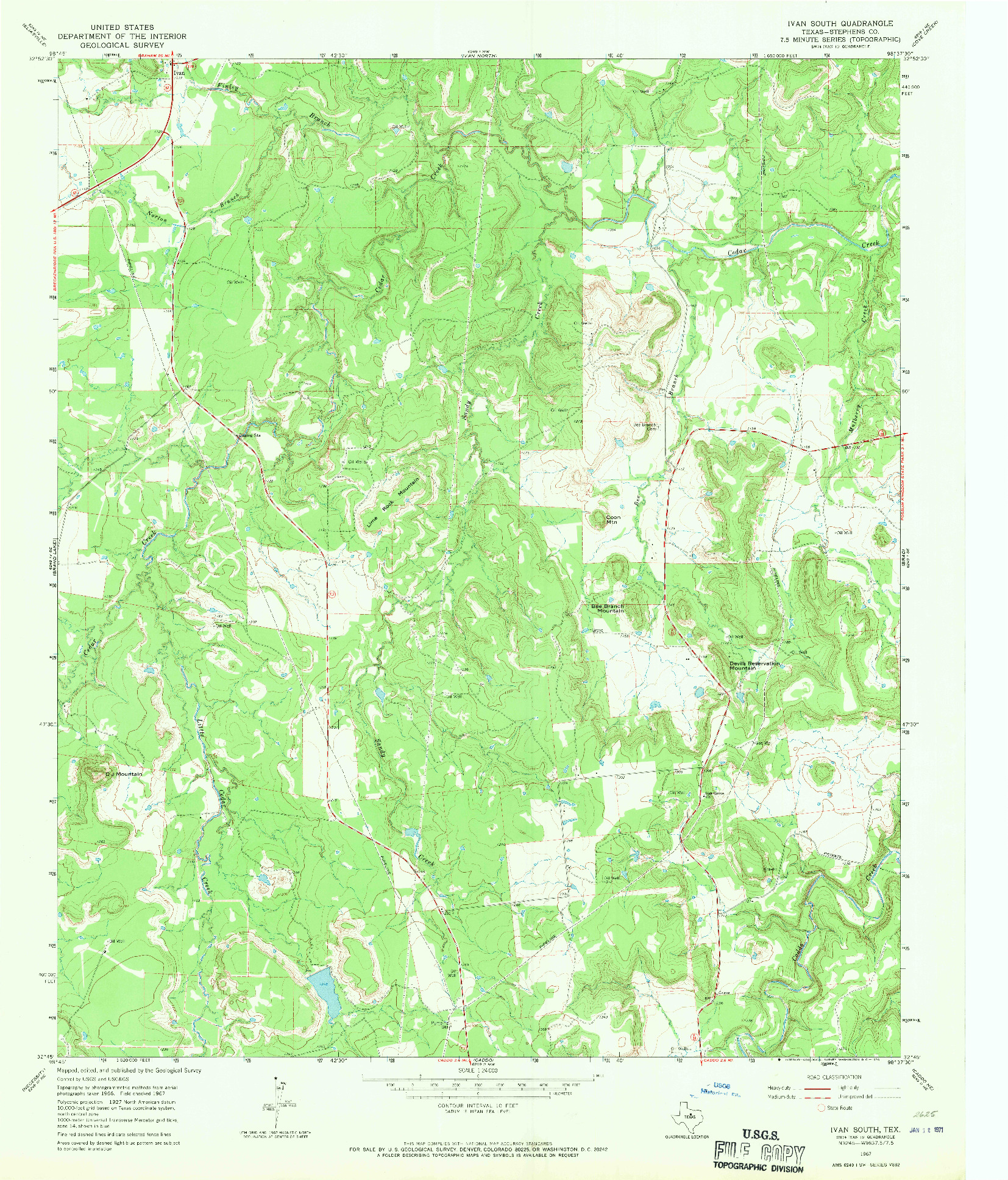 USGS 1:24000-SCALE QUADRANGLE FOR IVAN SOUTH, TX 1967