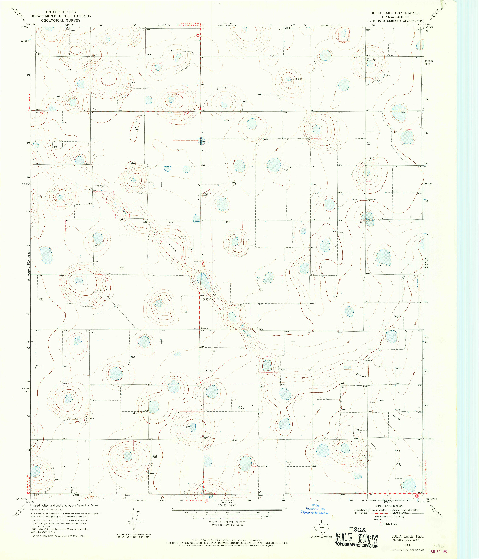 USGS 1:24000-SCALE QUADRANGLE FOR JULIA LAKE, TX 1968