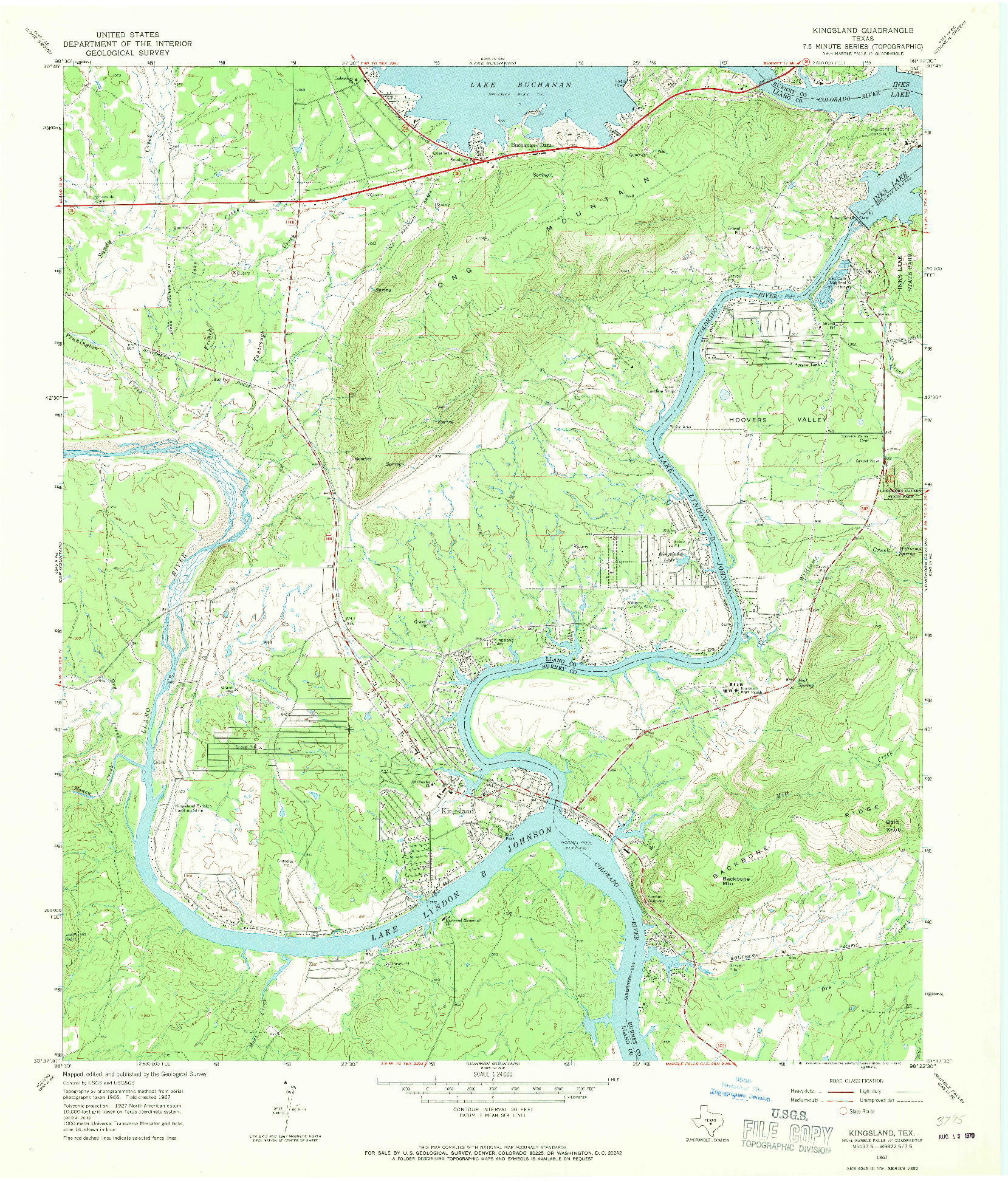 USGS 1:24000-SCALE QUADRANGLE FOR KINGSLAND, TX 1967