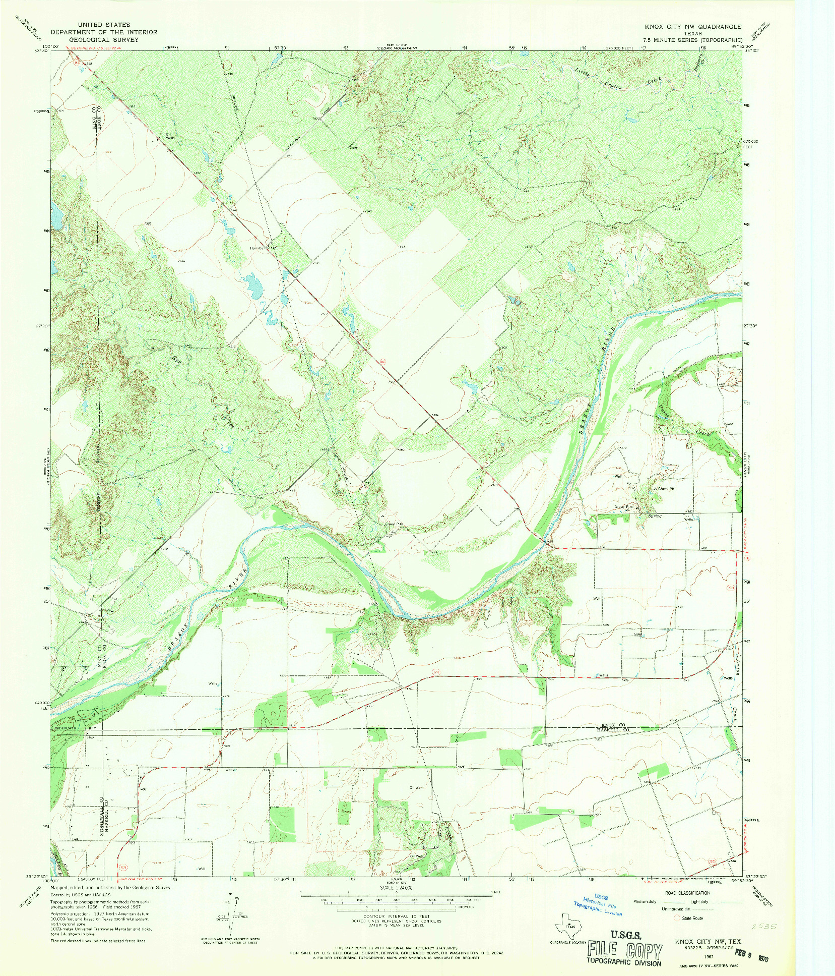 USGS 1:24000-SCALE QUADRANGLE FOR KNOX CITY NW, TX 1967