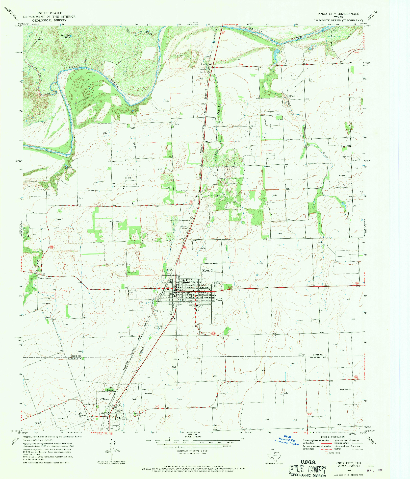 USGS 1:24000-SCALE QUADRANGLE FOR KNOX CITY, TX 1968