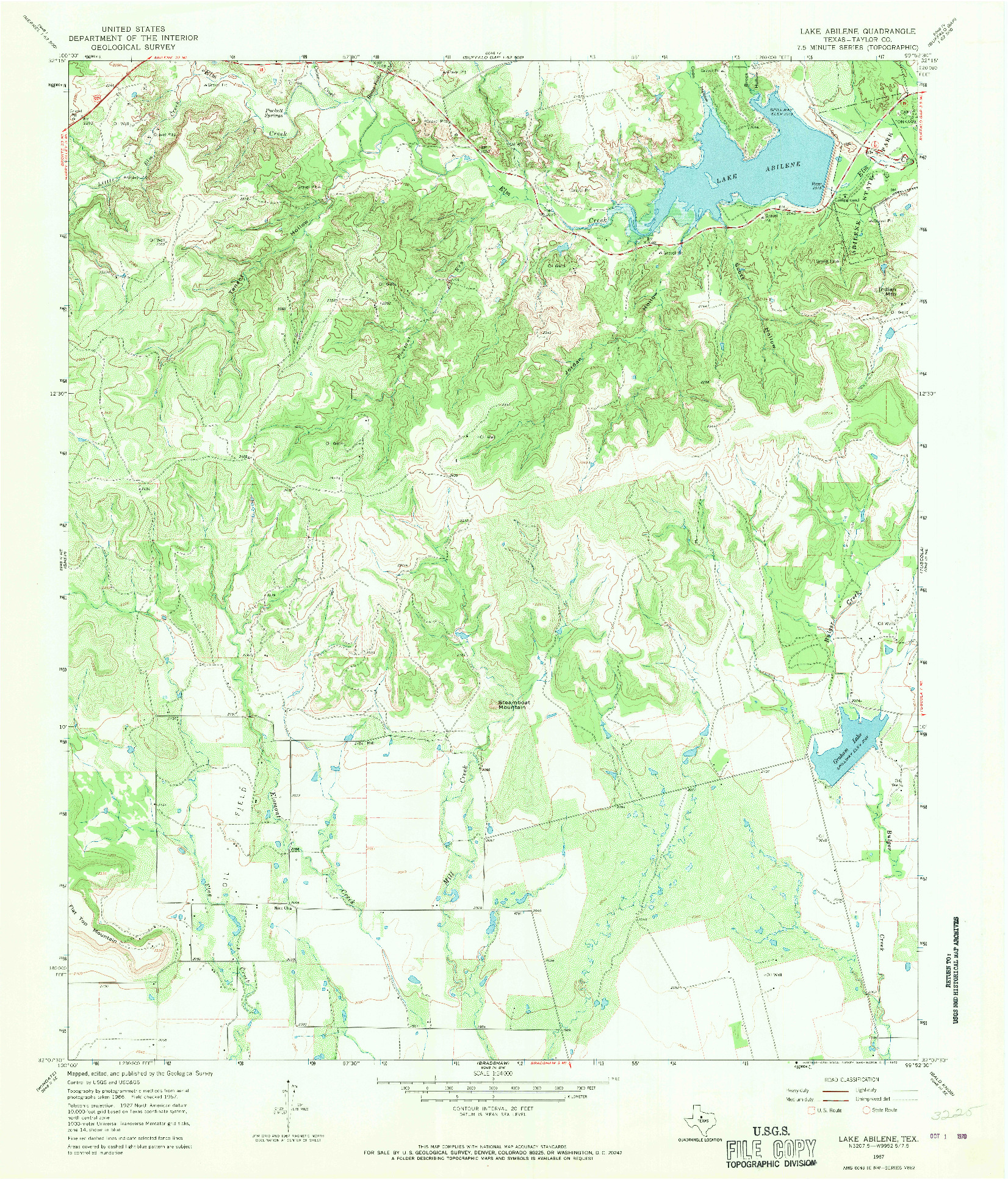 USGS 1:24000-SCALE QUADRANGLE FOR LAKE ABILENE, TX 1967