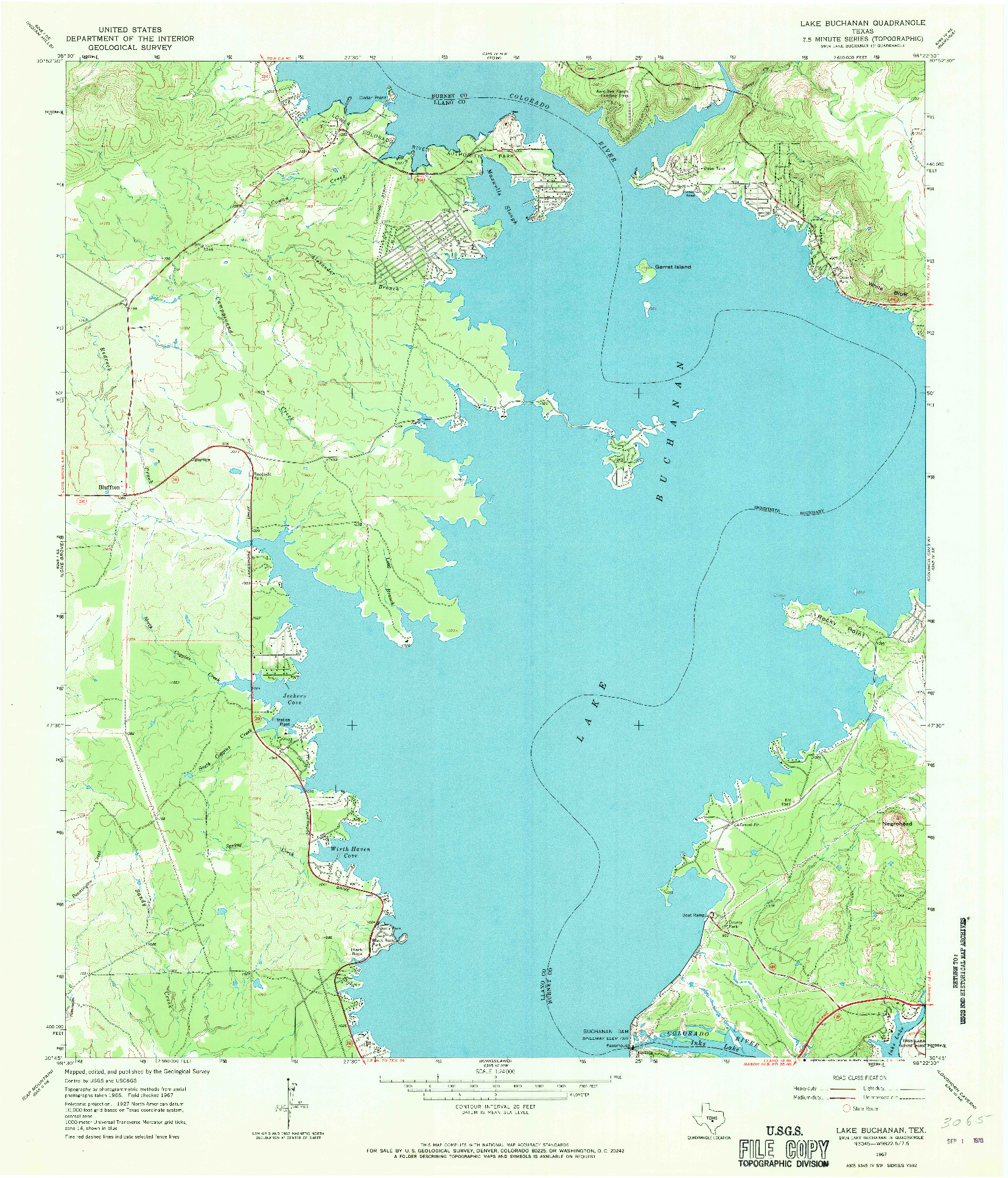 USGS 1:24000-SCALE QUADRANGLE FOR LAKE BUCHANAN, TX 1967