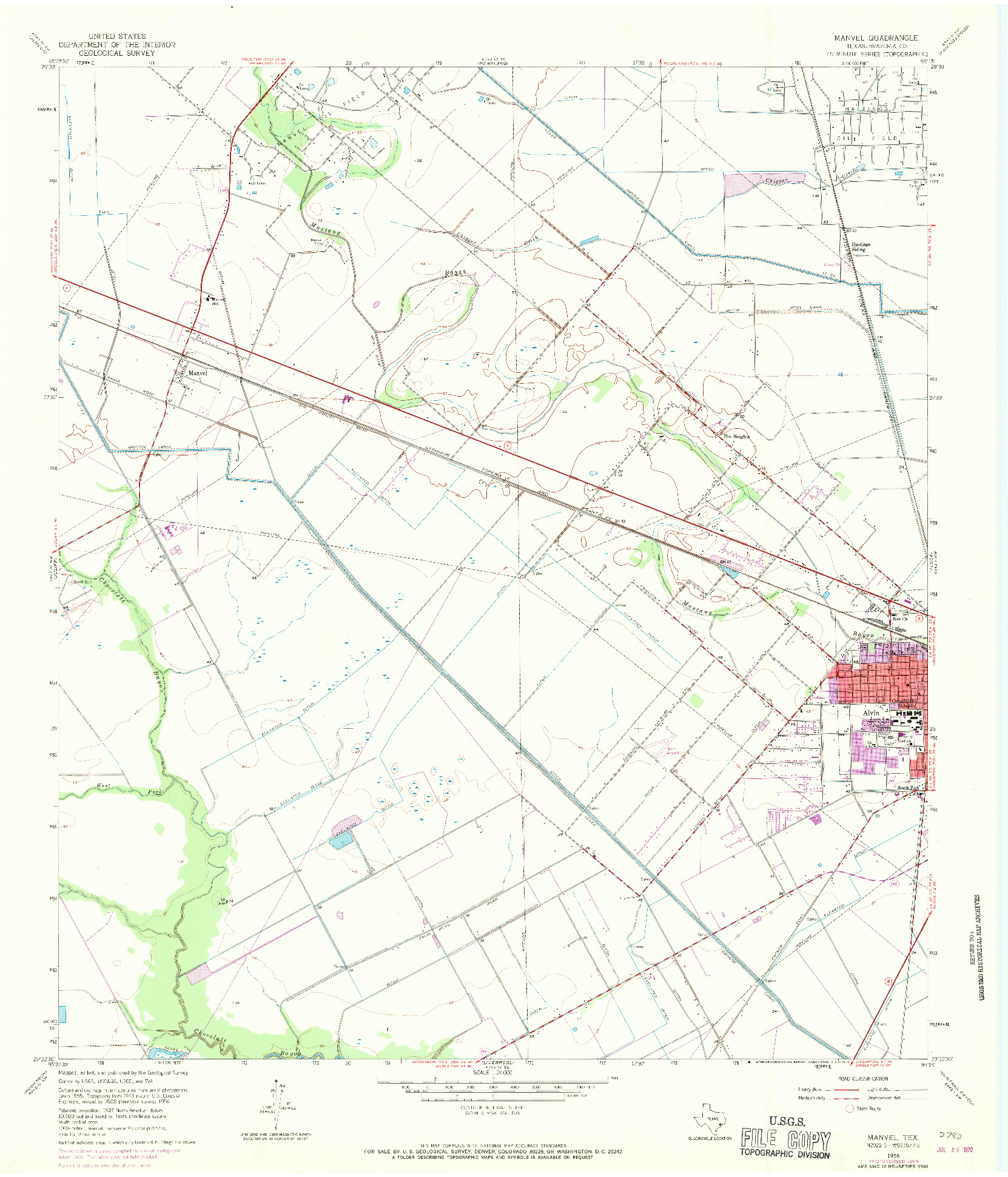 USGS 1:24000-SCALE QUADRANGLE FOR MANVEL, TX 1956