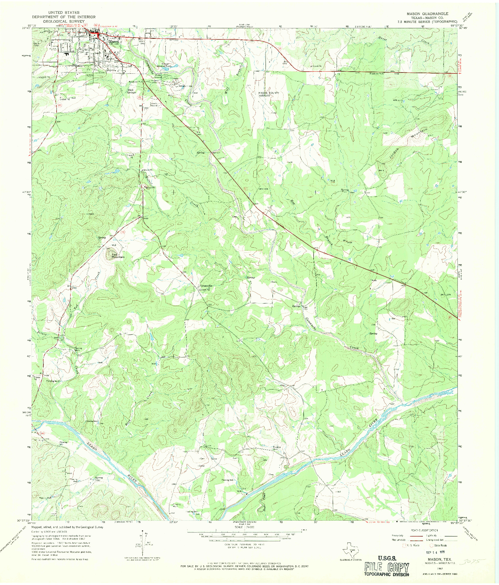 USGS 1:24000-SCALE QUADRANGLE FOR MASON, TX 1967