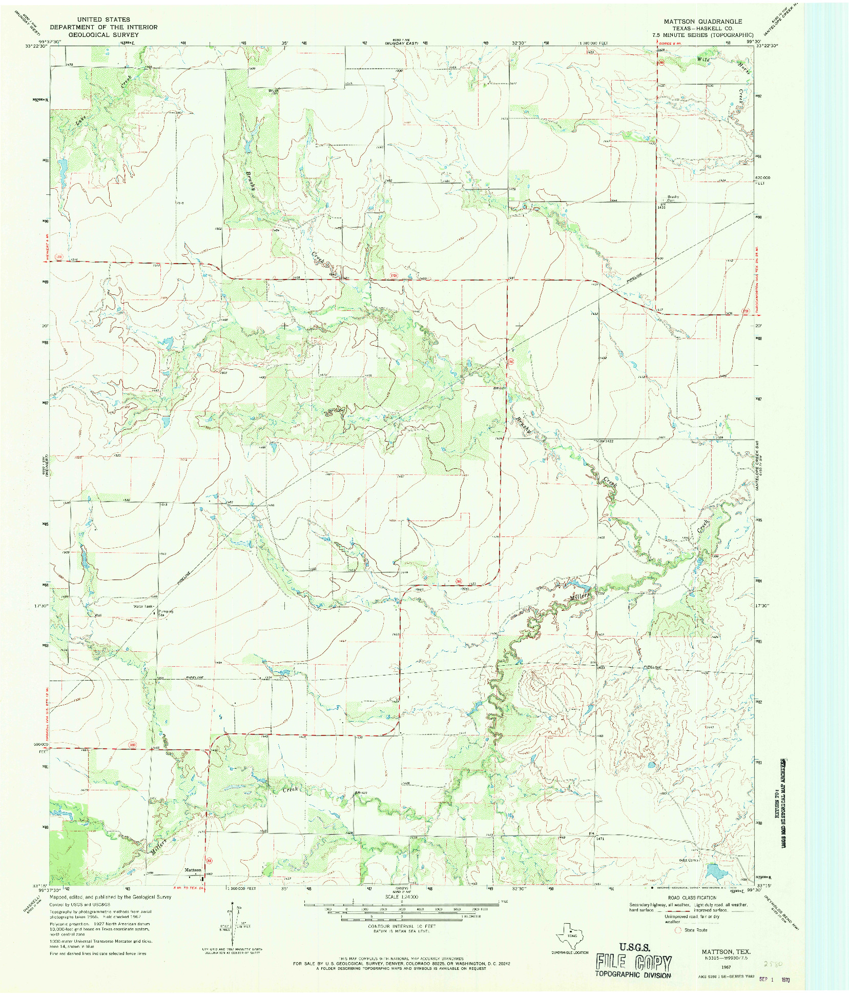 USGS 1:24000-SCALE QUADRANGLE FOR MATTSON, TX 1967