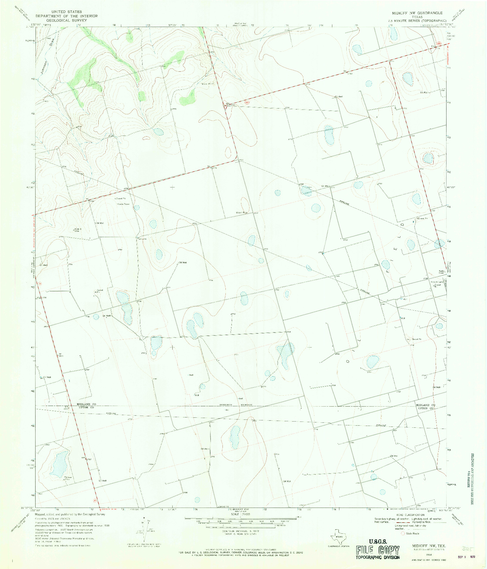 USGS 1:24000-SCALE QUADRANGLE FOR MIDKIFF NW, TX 1968