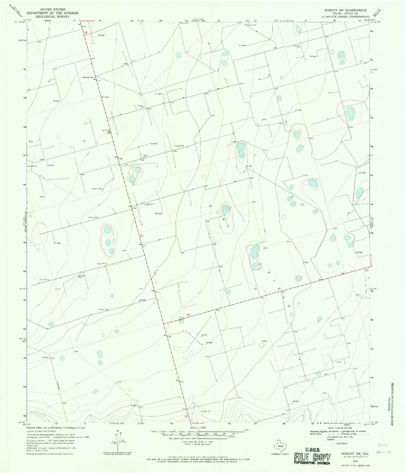 USGS 1:24000-SCALE QUADRANGLE FOR MIDKIFF SW, TX 1968