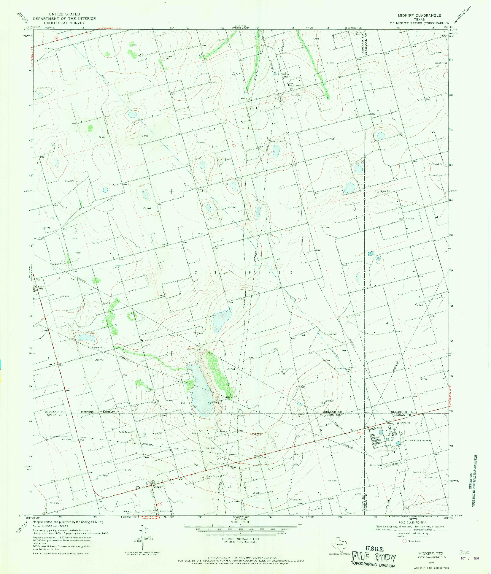 USGS 1:24000-SCALE QUADRANGLE FOR MIDKIFF, TX 1967