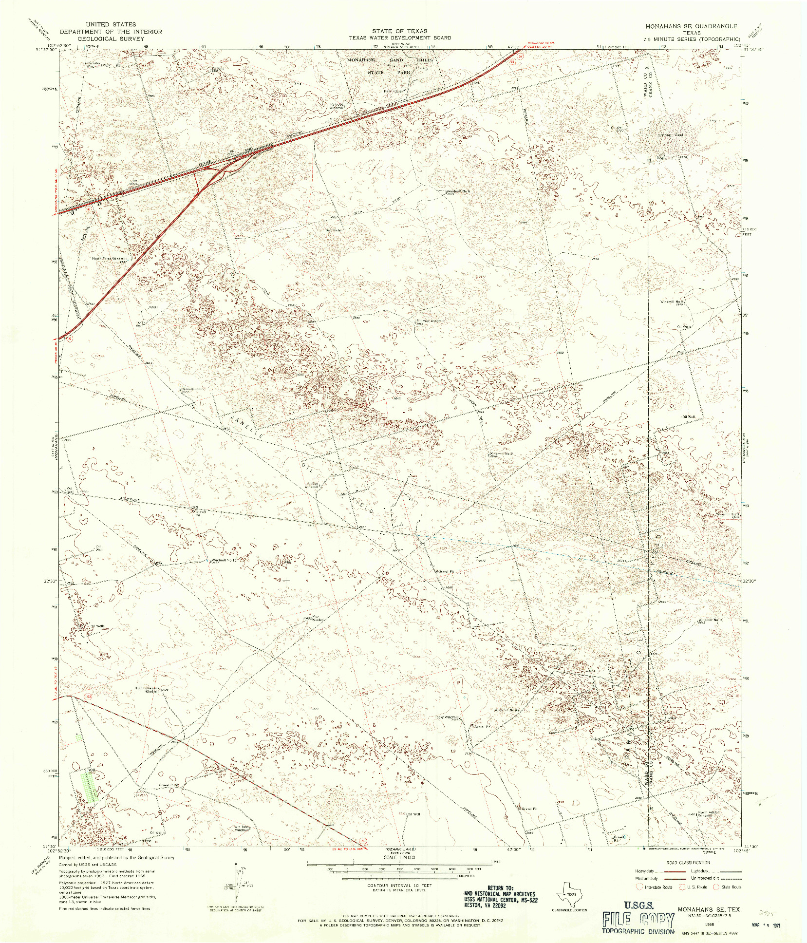 USGS 1:24000-SCALE QUADRANGLE FOR MONAHANS SE, TX 1968