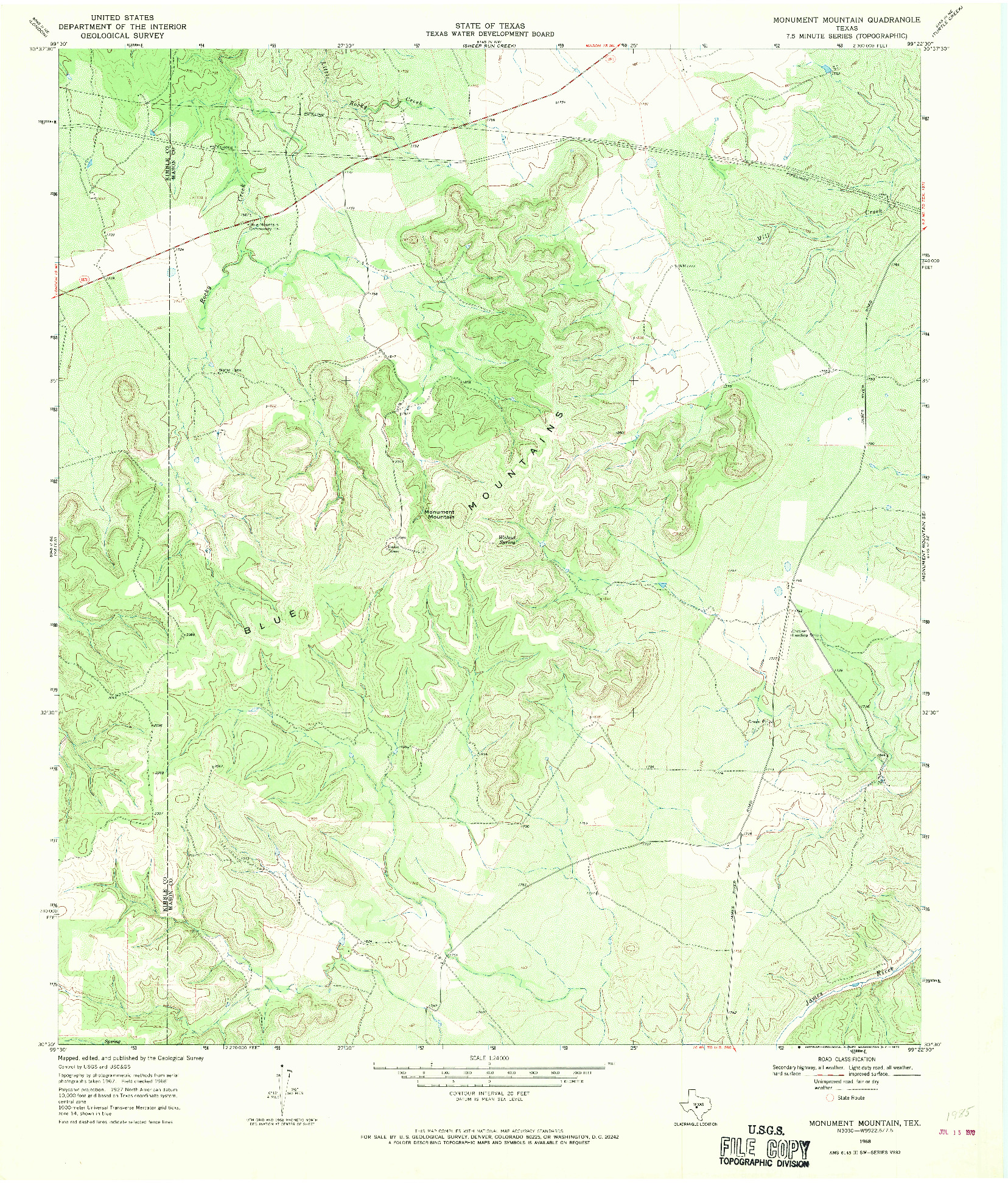 USGS 1:24000-SCALE QUADRANGLE FOR MONUMENT MOUNTAIN, TX 1968