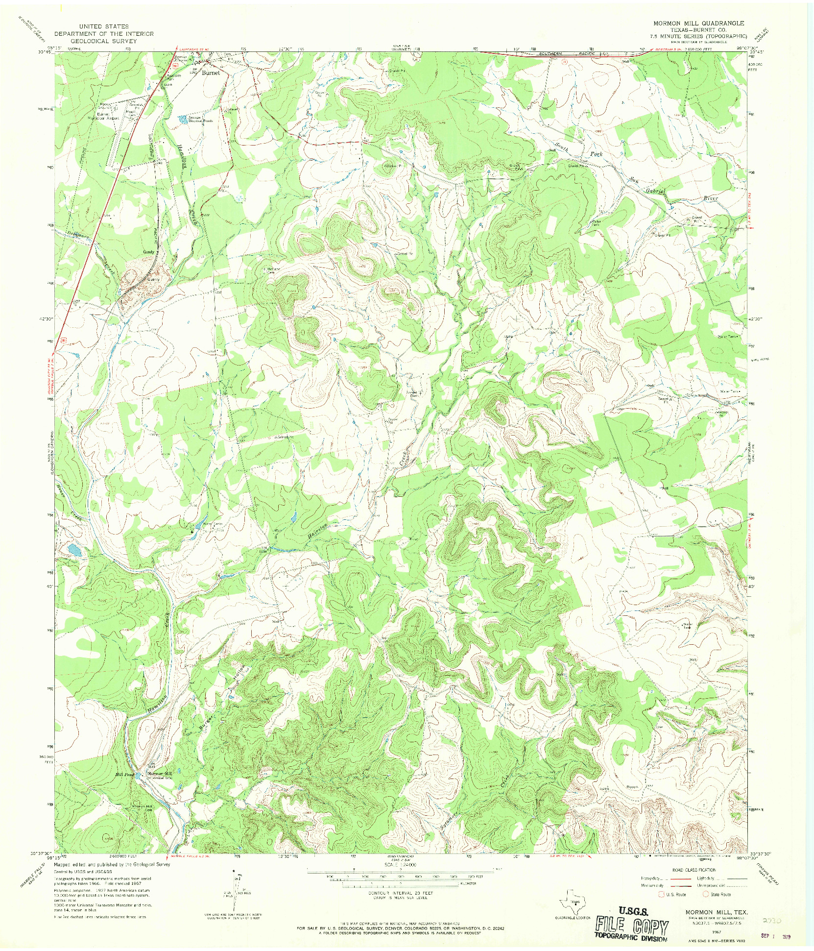 USGS 1:24000-SCALE QUADRANGLE FOR MORMON MILL, TX 1967