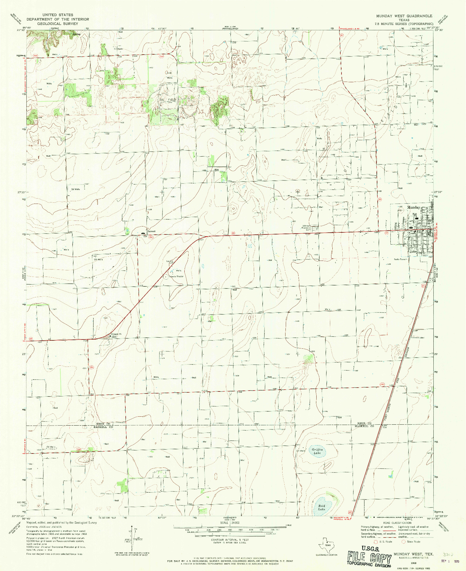 USGS 1:24000-SCALE QUADRANGLE FOR MUNDAY WEST, TX 1968