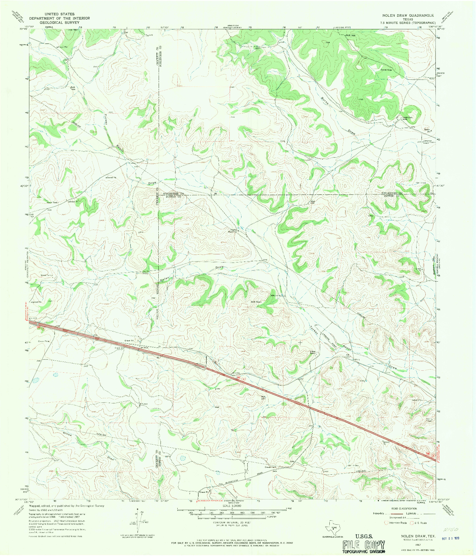 USGS 1:24000-SCALE QUADRANGLE FOR NOLEN DRAW, TX 1967
