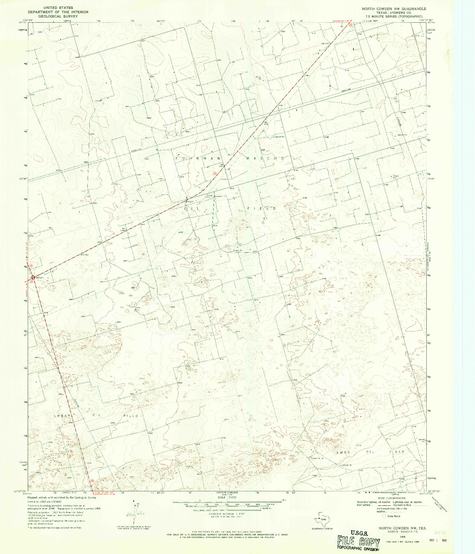 USGS 1:24000-SCALE QUADRANGLE FOR NORTH COWDEN NW, TX 1968